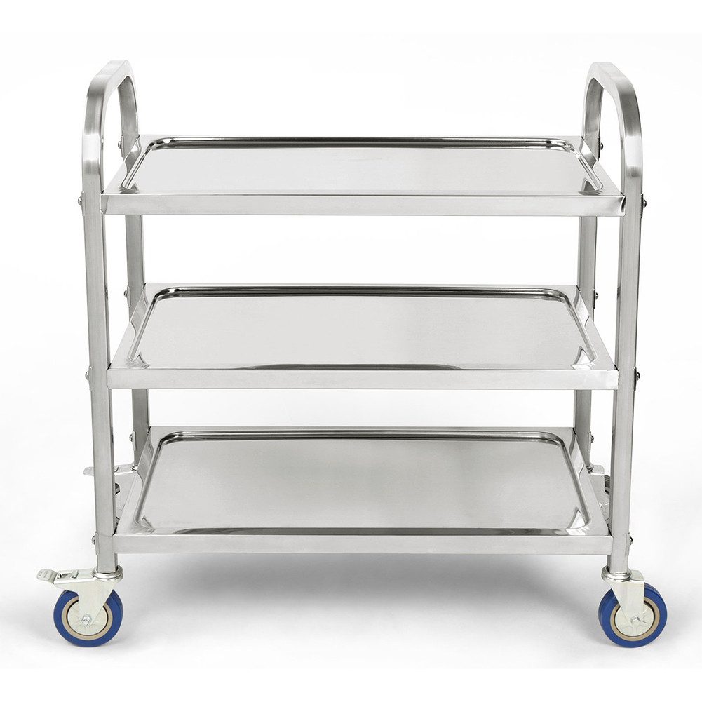 JEOBEST Küchenwagen Catering Servierwagen 3 Böden Edelstahlwagen mit Bremse Rädern, (Rollwagen, Rammschutz, vibrationsarme Schwenkrollen) Edelstahl – Bild 4 von 5