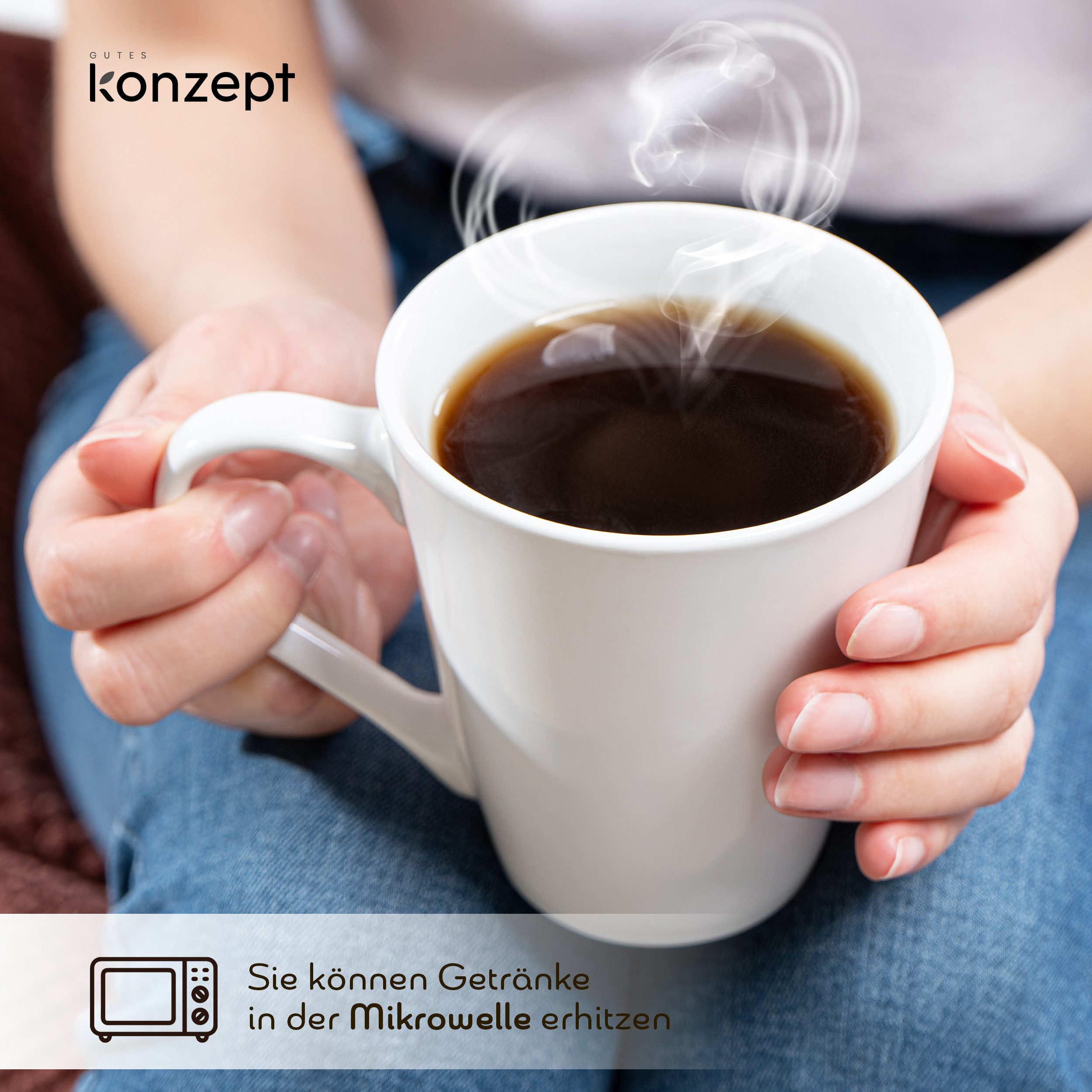 KONZEPT Becher Kaffeebecher aus Porzellan, 280 ml Set 6er Teetassen in Weiß, Kaffee-Tassen zum Bemalen