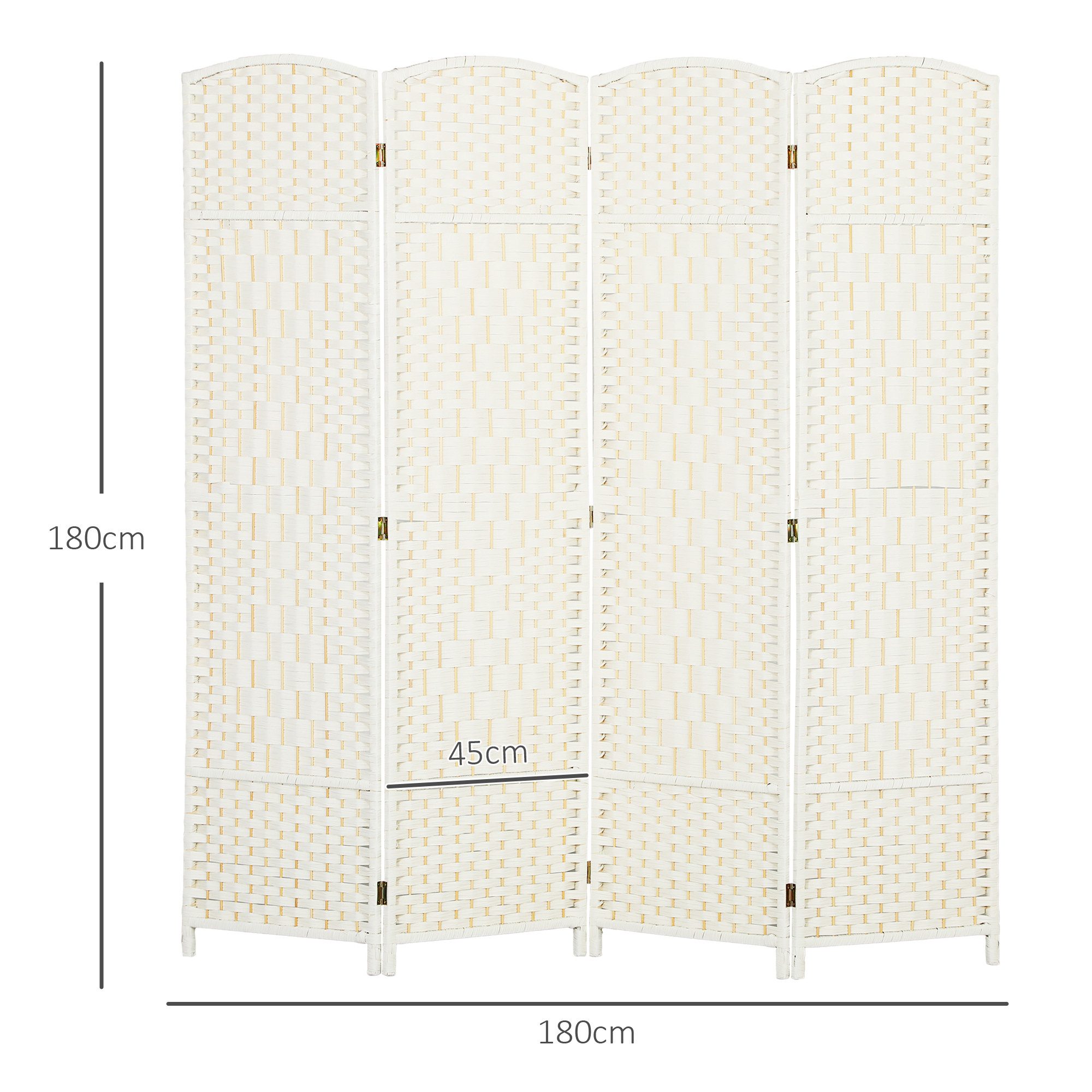 HOMCOM Paravent Raumtrenner Stellwand Sichtschutz Naturholz (Raumteiler, 1 St., Trennwand), 180 x 1,7 x 180 cm, Weiß