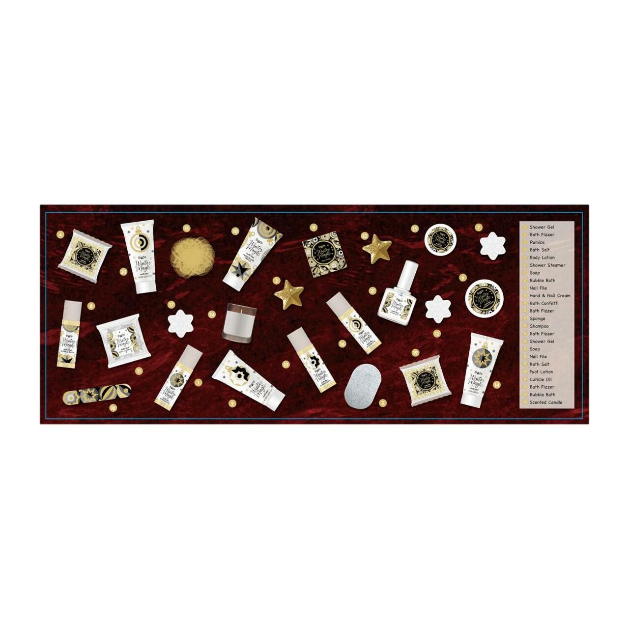 ACCENTRA Adventskalender Unisex Adventskalender WINTER MAGIC BORDEAUX Pflegeprodukte, 24 Überraschungen, Vorfreude auf Weihnachten