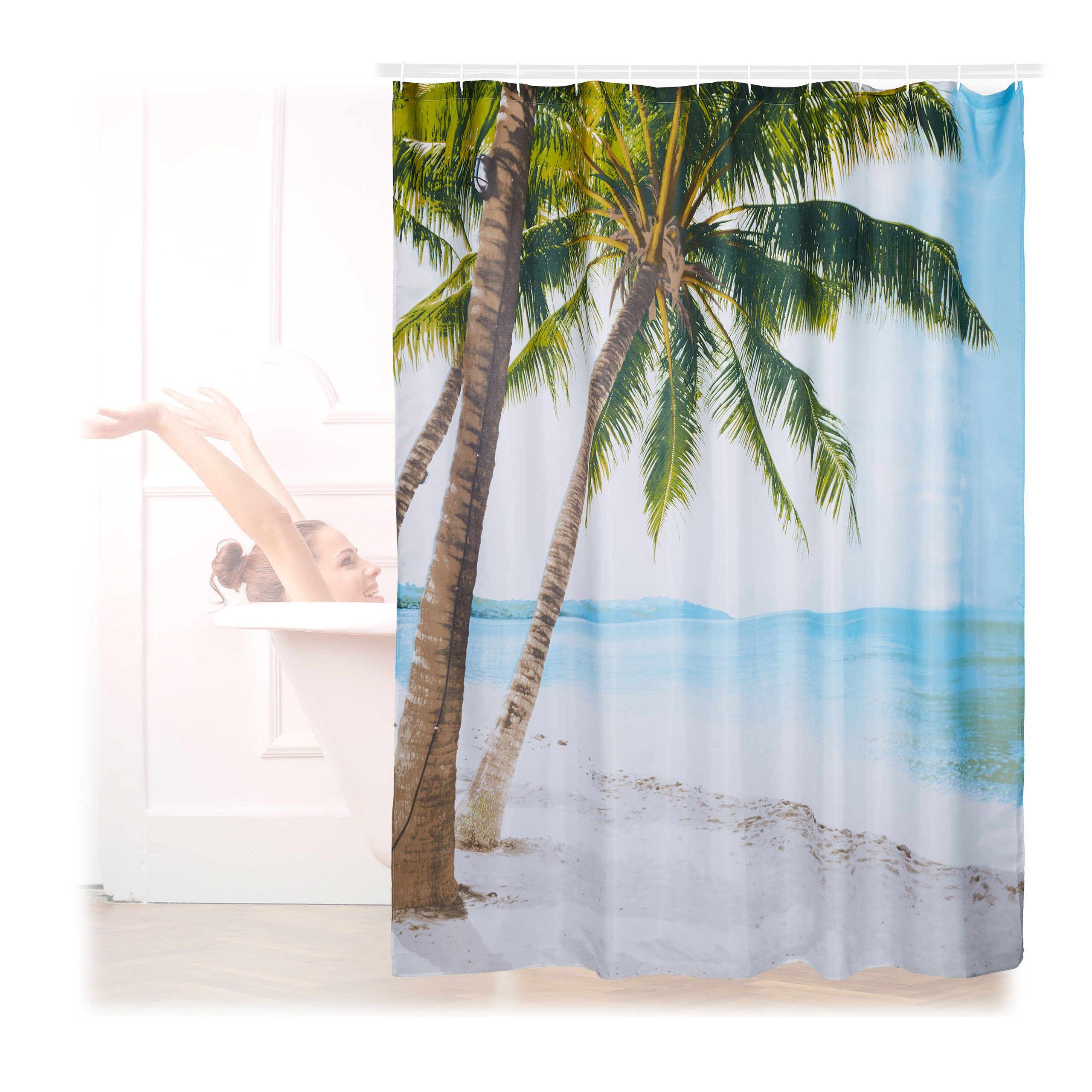 relaxdays Duschvorhang Strand 180 x 180 günstig online kaufen