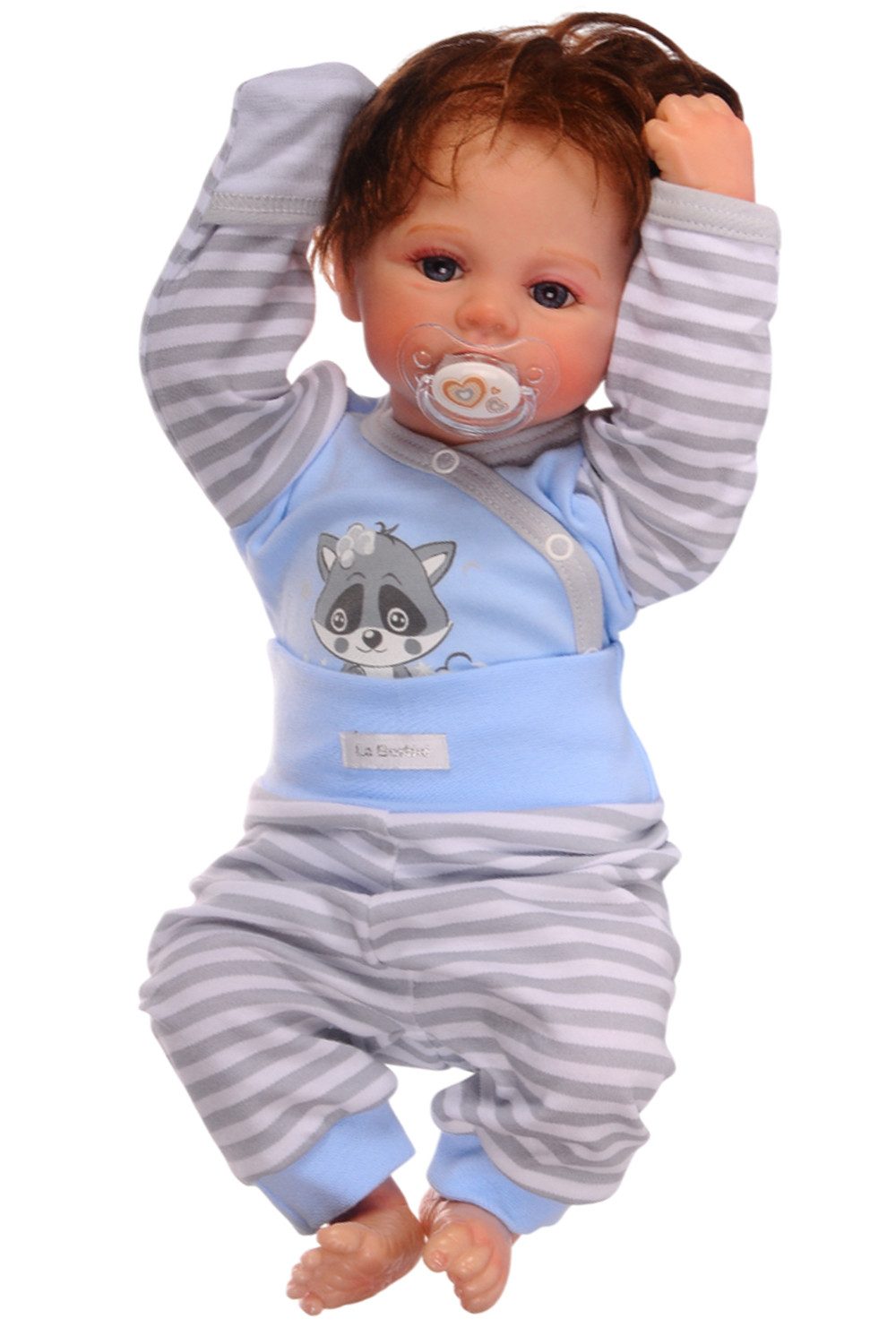 La Bortini Erstausstattungspaket Baby Anzug Body mit Kratzschutz Hose Mütze in Blau (3-teilig) aus Baumwolle, gestreift, 44 50 56 62 68 74 80 86