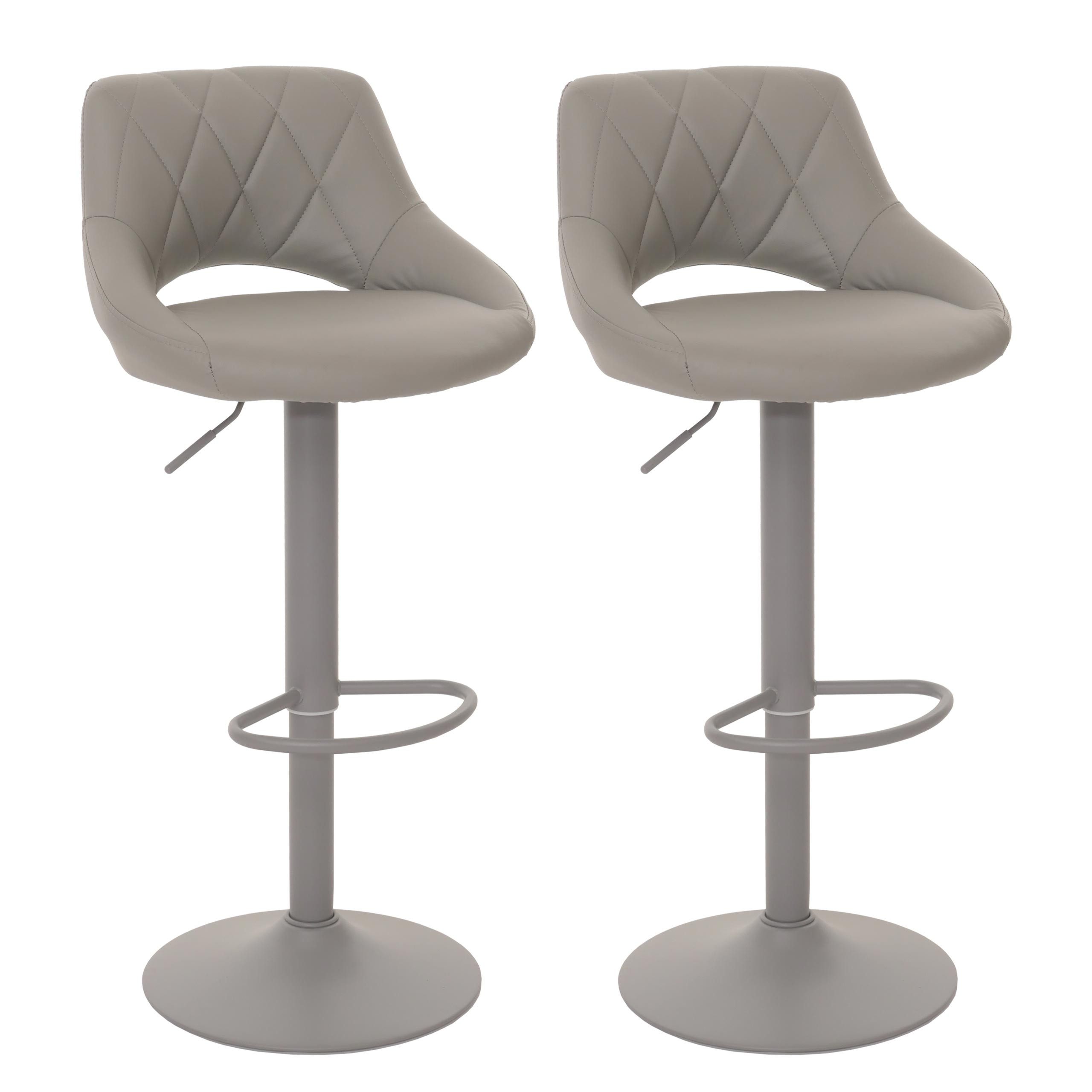 Barhocker 2xBarhocker mit Lehne Sitzhöhe 60-82cm drehbar Kunstleder Metall Grau