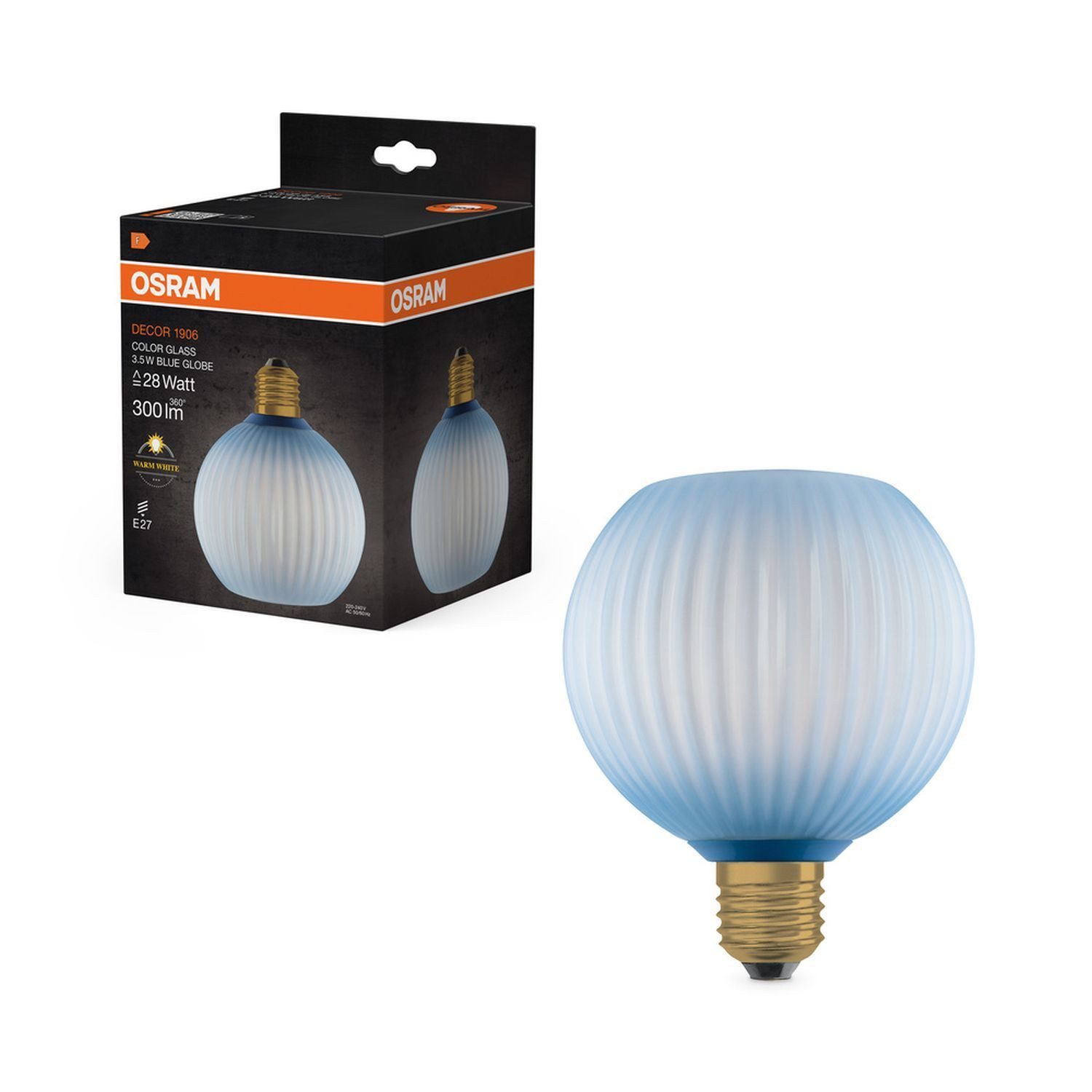 Licht-Erlebnisse LED-Leuchtmittel LAMP, E27, Warmweiß, Deko Lampe Riffelglas Blau E27 Ø 12.5 cm 2700 K 300 lm warmweiß