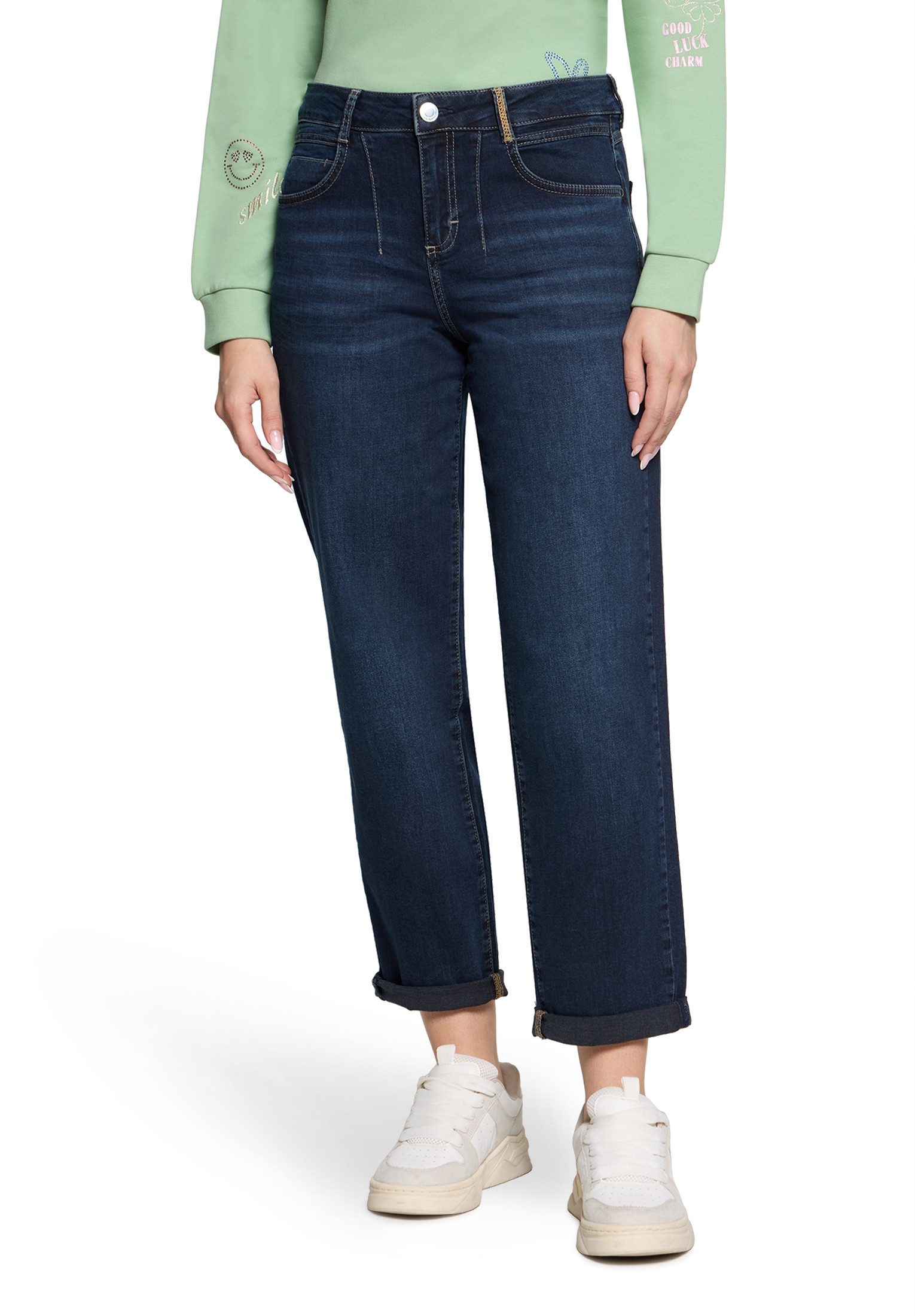 Cartoon Ankle-Jeans Damen Used Look-Jeans mit Waschung