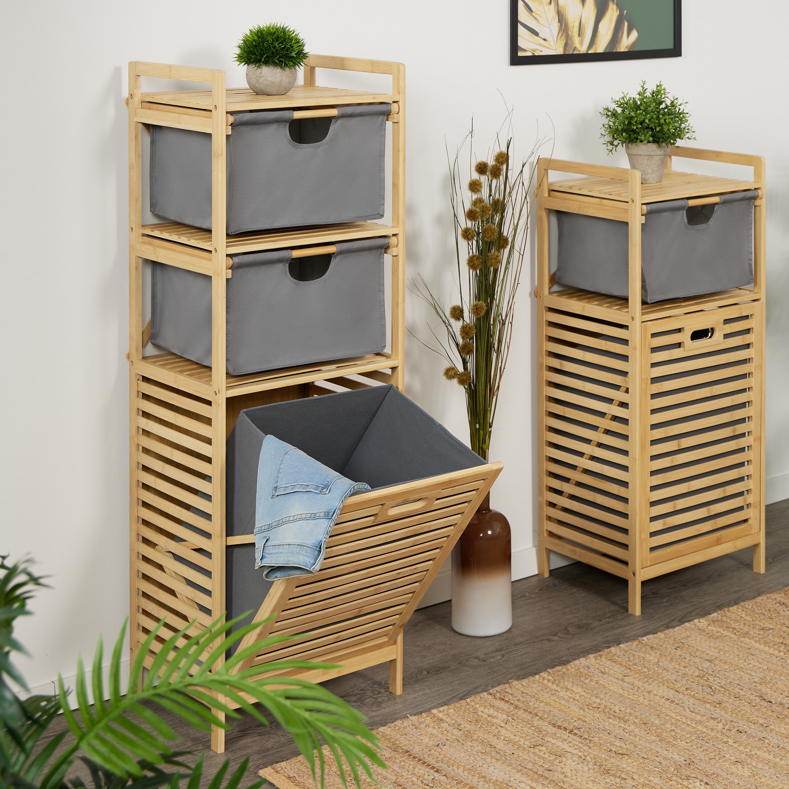 relaxdays Wäschekorb mit 2 Stoffschublade günstig online kaufen