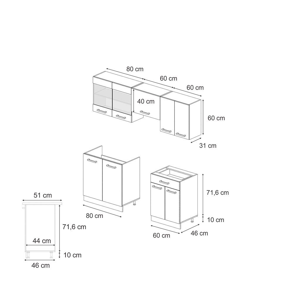 Vicco Küchenzeile R-Line, Blau-Grau/Weiß, 200 cm günstig online kaufen