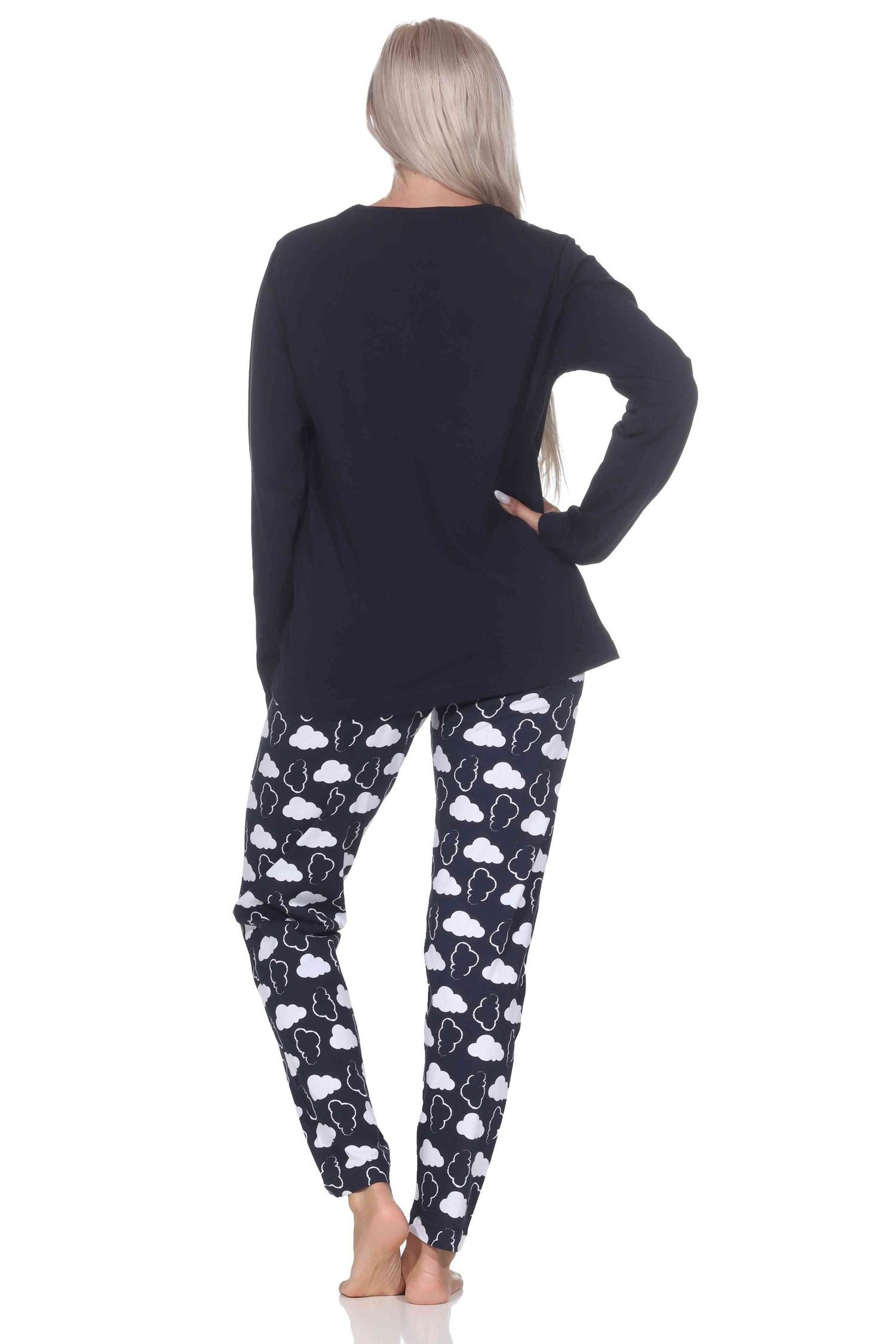 Normann Pyjama Normann Damen Schlafanzug langarm Pyjama mit Wolken Motiv – Bild 3 von 4