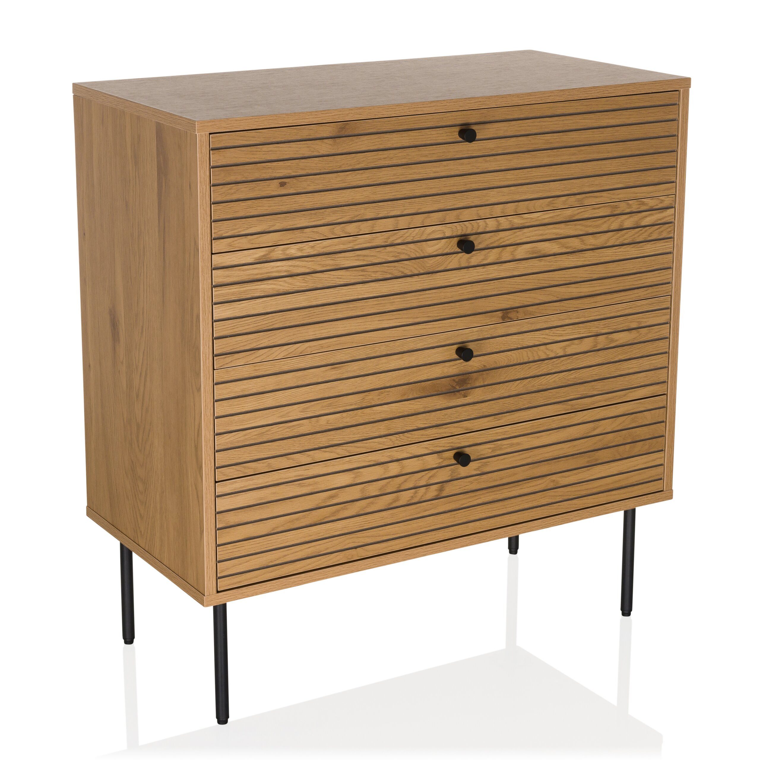 hjh LIVING Kommode LINNO K Sideboard H/B/T: 85.0 x 80.0 x 40.0 cm, Schubladenschrank Schubladenkommode mit 4 Schubladen, Metallfüße