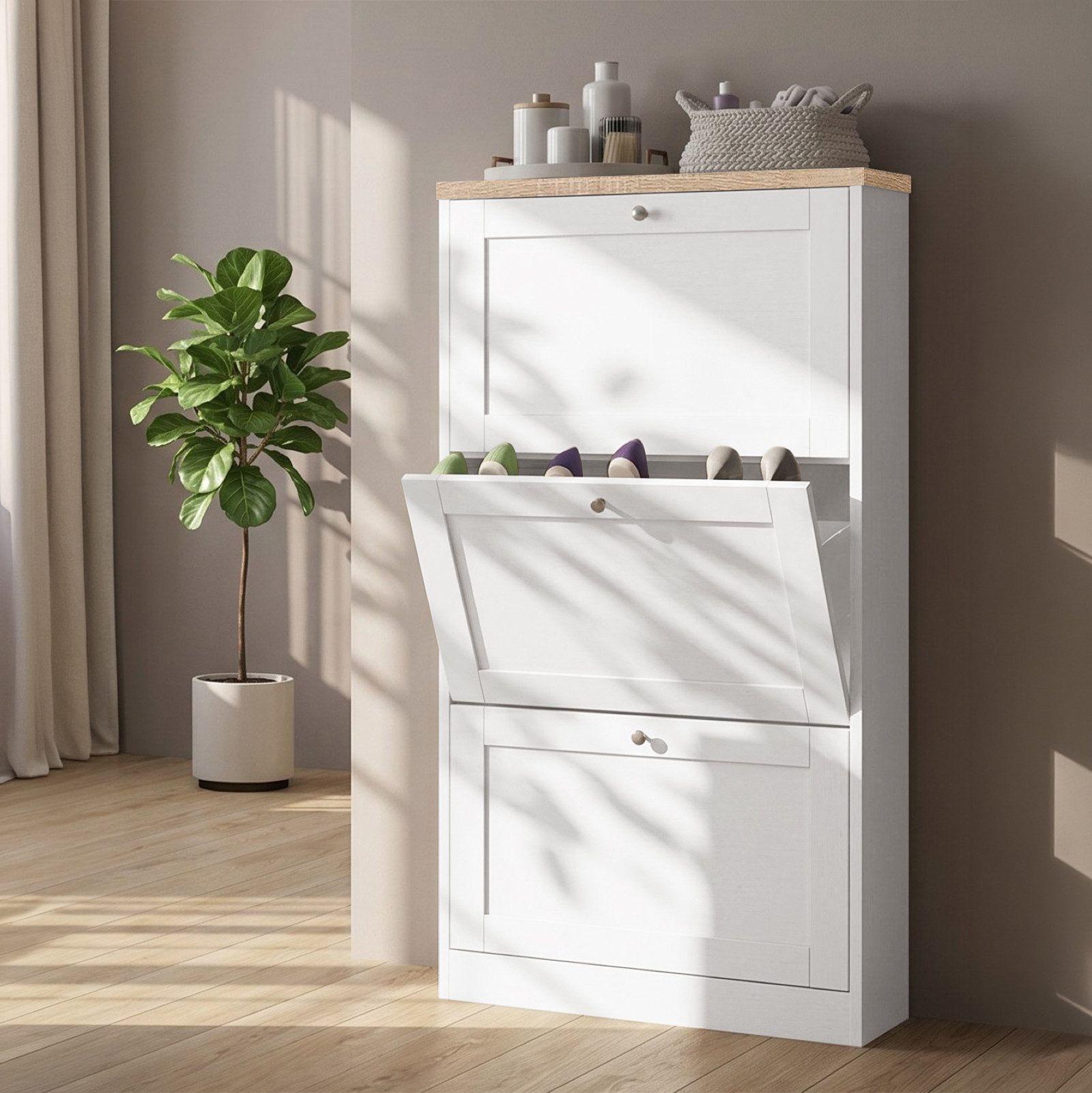 OTTO home Schuhschrank Heide Breite 70 cm, mit 3 Klappen und Facettenfront, Höhe ca. 130 cm – Bild 5 von 5
