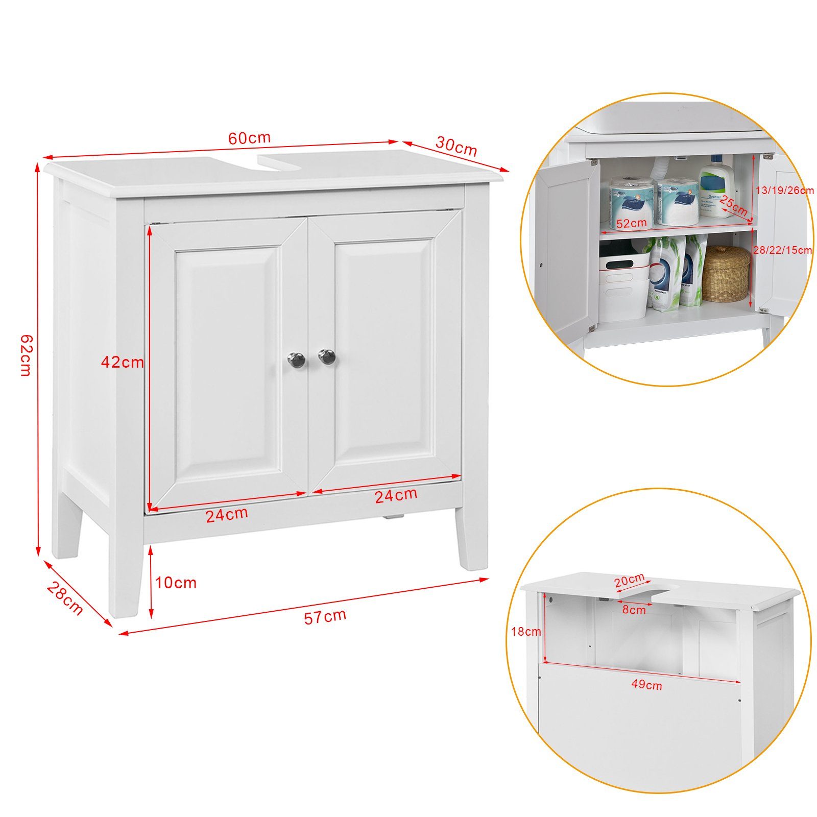 Waschbeckenunterschrank Waschtisch SoBuy Badschrank FRG202 weiß