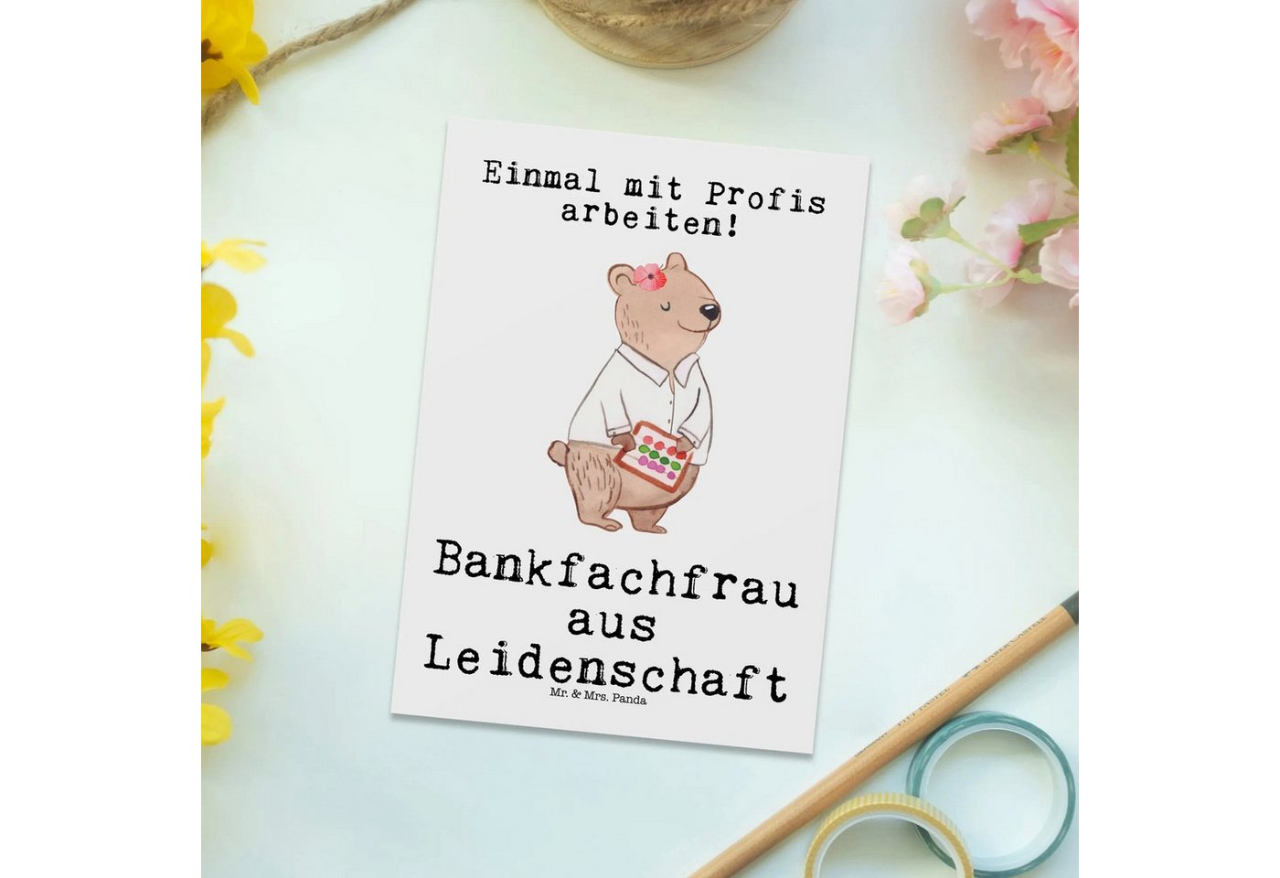 Thumbnail - Mr. & Mrs. Panda Postkarte Bankfachfrau Leidenschaft - Weiß - Geschenk, selbstständig, Danke, Ei, Glänzende Vorderseite