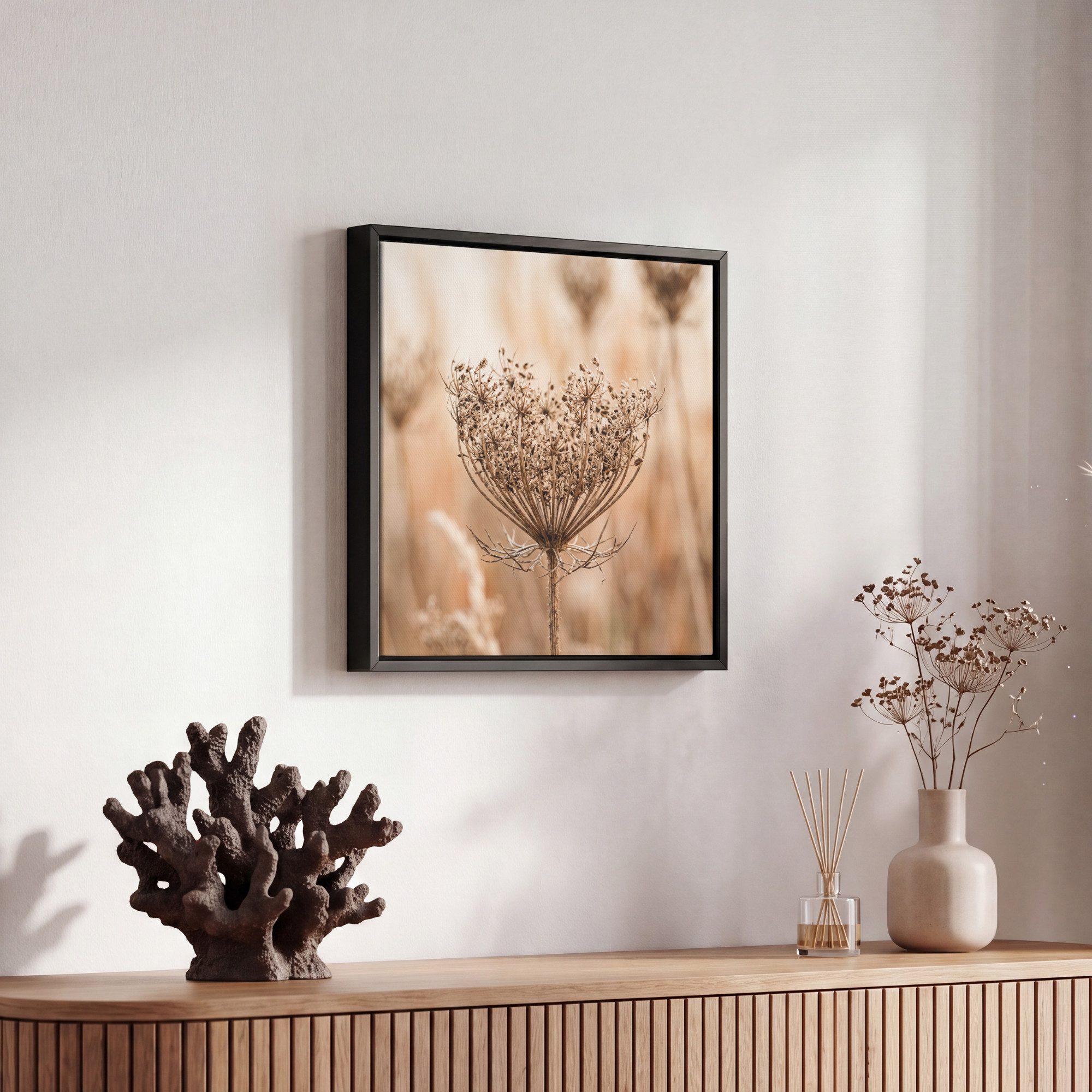OneMillionCanvasses® Leinwandbild mit Rahmen - Bildschirm Blume - Trockene Blume - Winter - Beige - Mini, Fotodruck (1 St), Leinwand Bilder Klein, Wand Dekorati – Bild 5 von 5