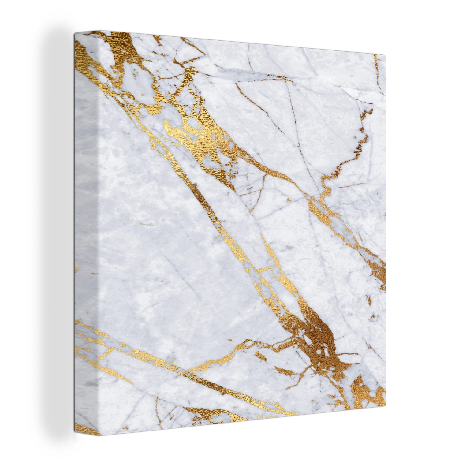 OneMillionCanvasses® Leinwandbild Marmor - Weiß für Wohnzimmer Leinwand Schlafzimmer Bilder St), Gold, (1 