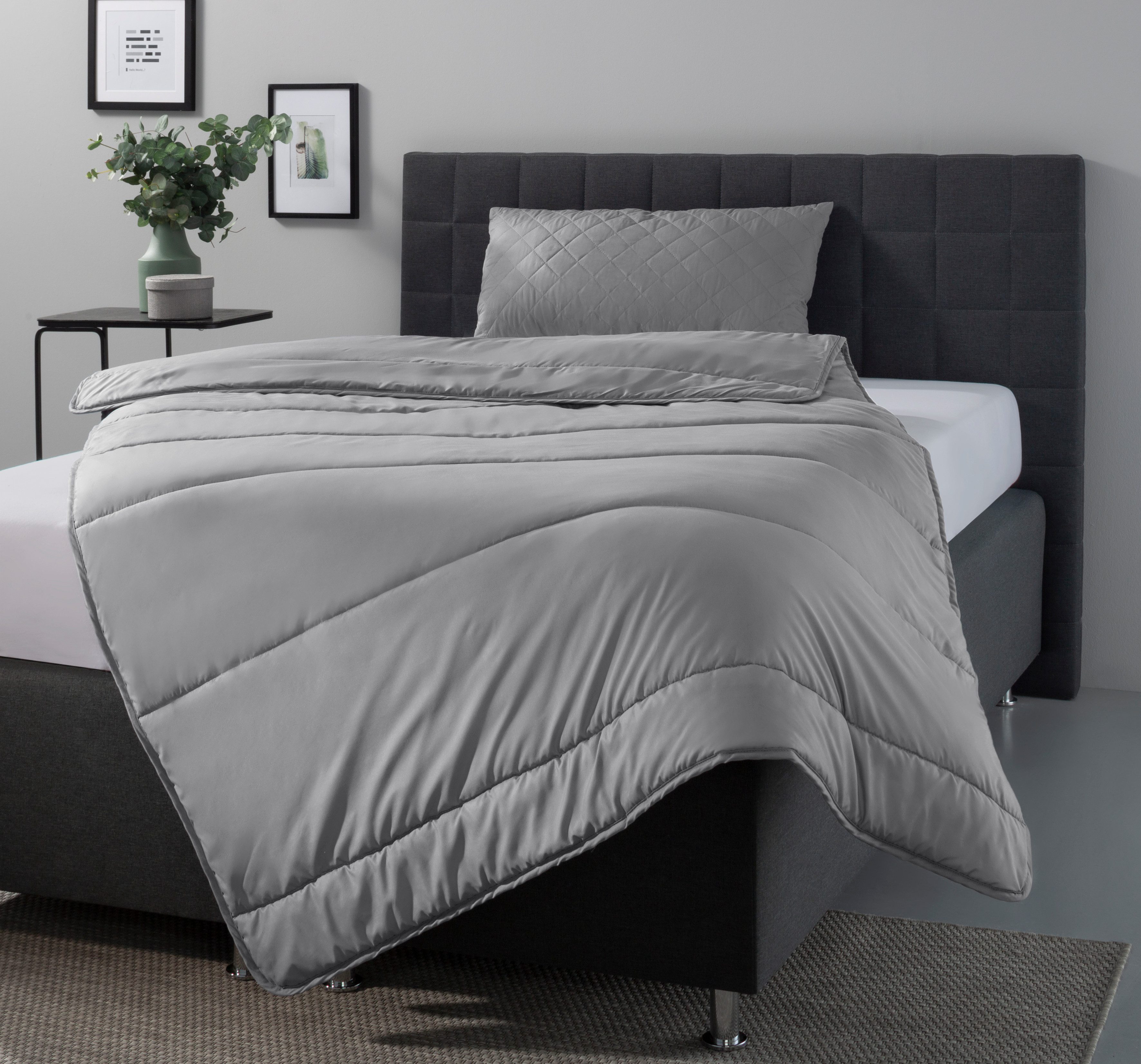 OTTO home Microfaserbettdecke + Microfaserkissen Clarra Spar Set, Decke + Kissen 135x200, 155x200 cm & weitere Größen, Set mit Kissen 40x80 cm, 80x80 cm, Sommer, Herbst, Winter in grau