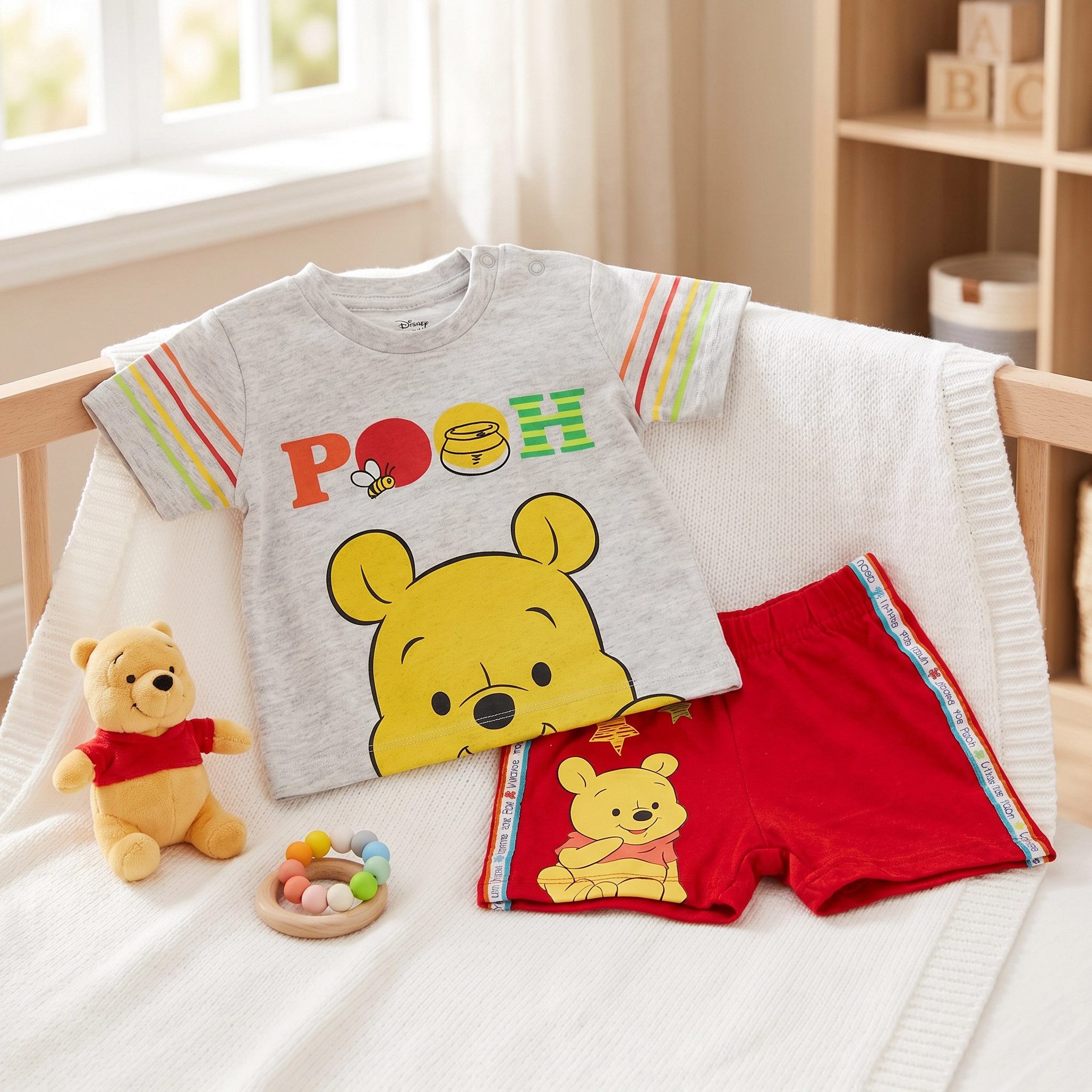 Disney Kurzarmwickelbody Winnie der Pooh Baby Sommerset T-Shirt plus Shorts Gr. 62 bis 86