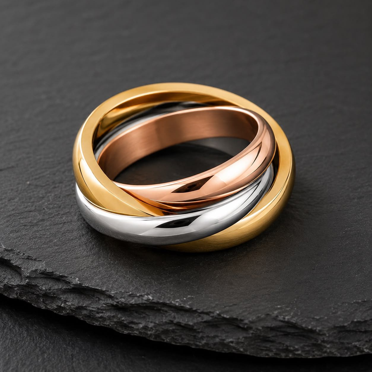 Taffstyle Fingerring Damen Ring Edelstahl Tricolor Gold Silber Rose Elegant Dreier Ring (Zeitloser Damenring in drei Farben mit glänzendem Design) – Bild 4 von 5