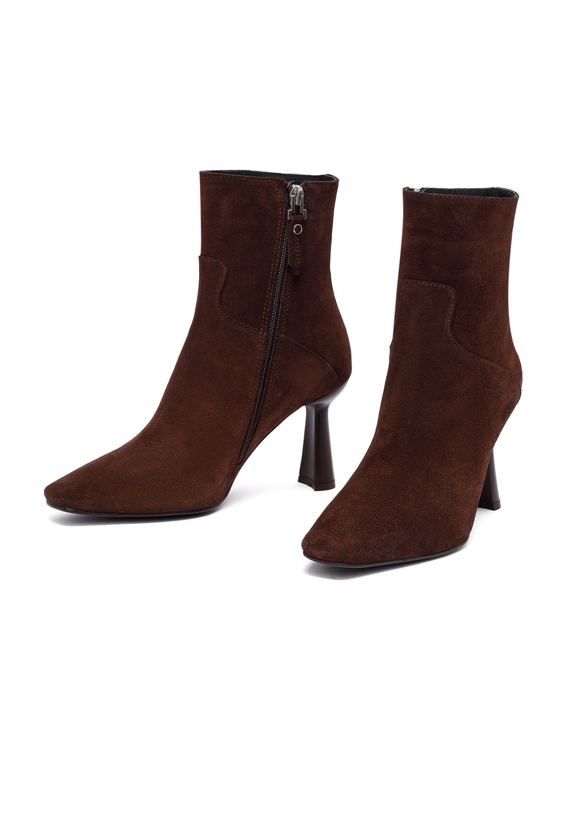 Derimod Absatz-Stiefeletten aus Veloursleder Ankleboots Leder-Textil-Futter, TPU Sohle, Absatz 9 cm