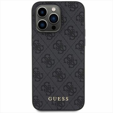 Guess Smartphone-Hülle Guess Apple iPhone 15 Pro Max Schutzhülle Case 4G Metal Gold Logo Grau