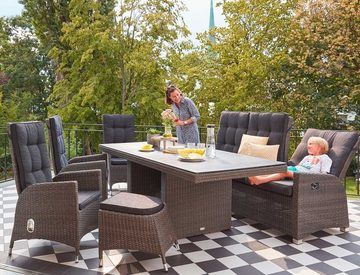 Outdoor Gartenbank BARCELONA, Aluminium, Grau, B 211 cm, verstellbar, Kunststoff-Geflecht