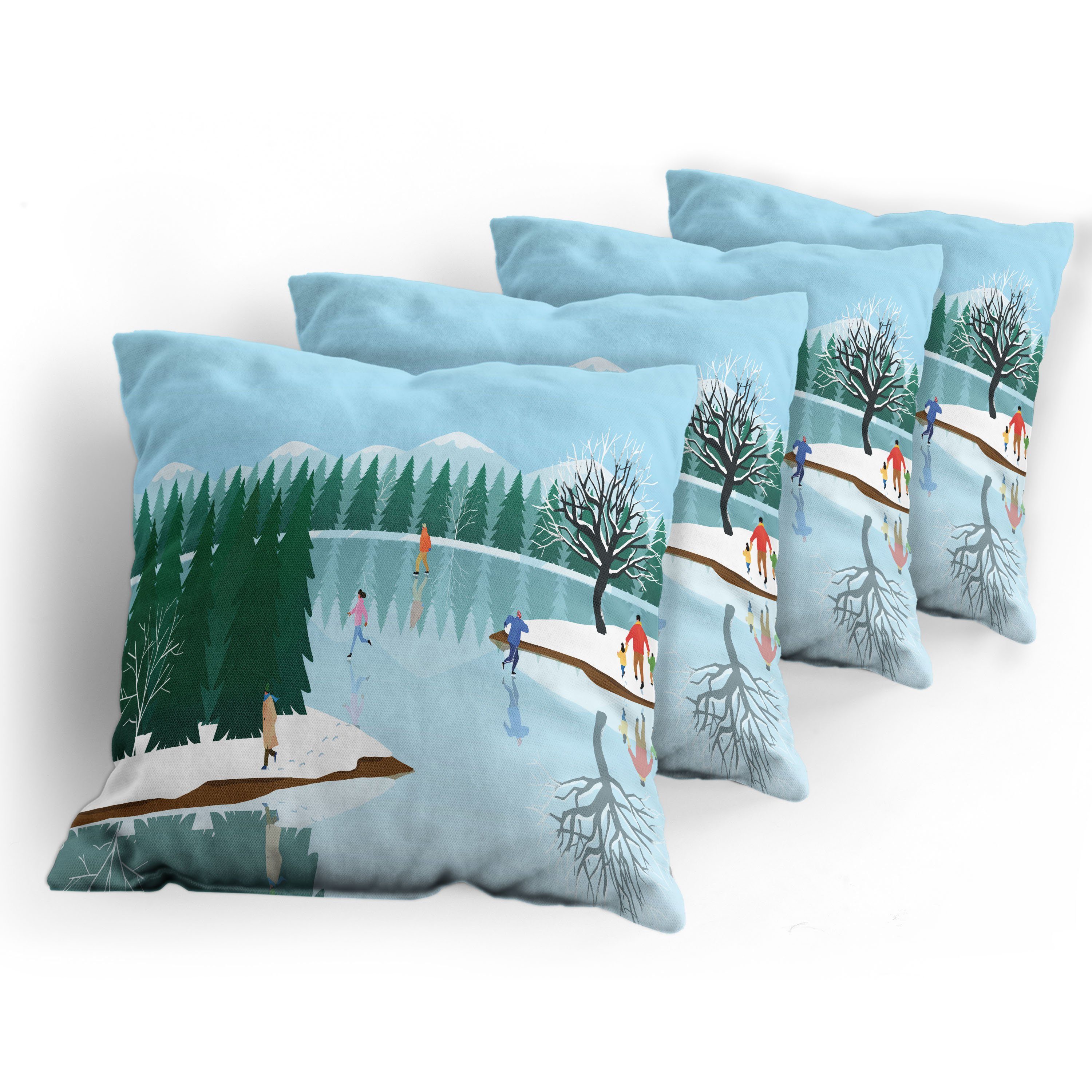 Digitaldruck, Accent Doppelseitiger Stück), Eislaufen (4 Art Modern Winter Kissenbezüge Abakuhaus Lake Frozen