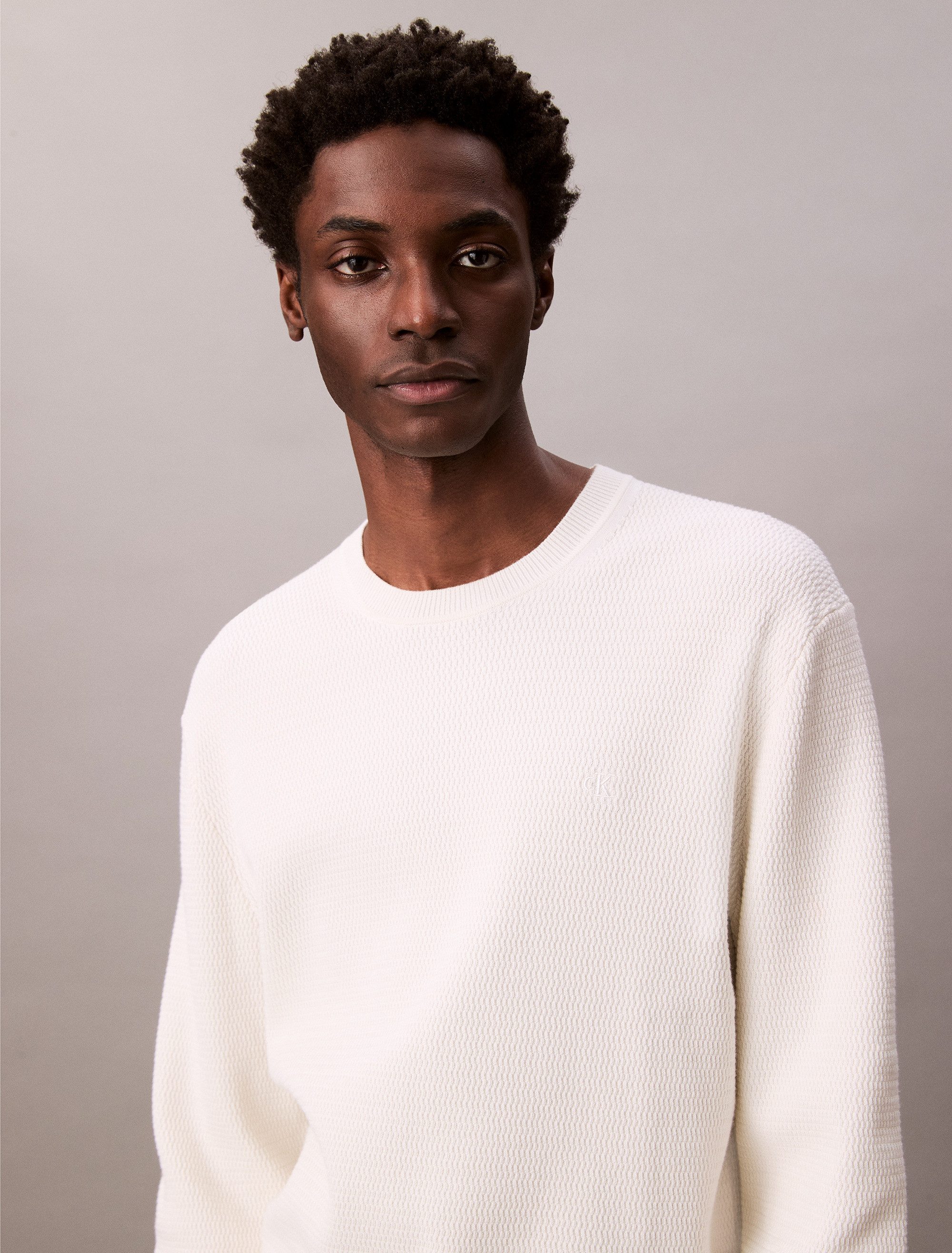 Calvin Klein Strickpullover LS TXTR CTTN CRWNK S Mit Rundhalsausschnitt