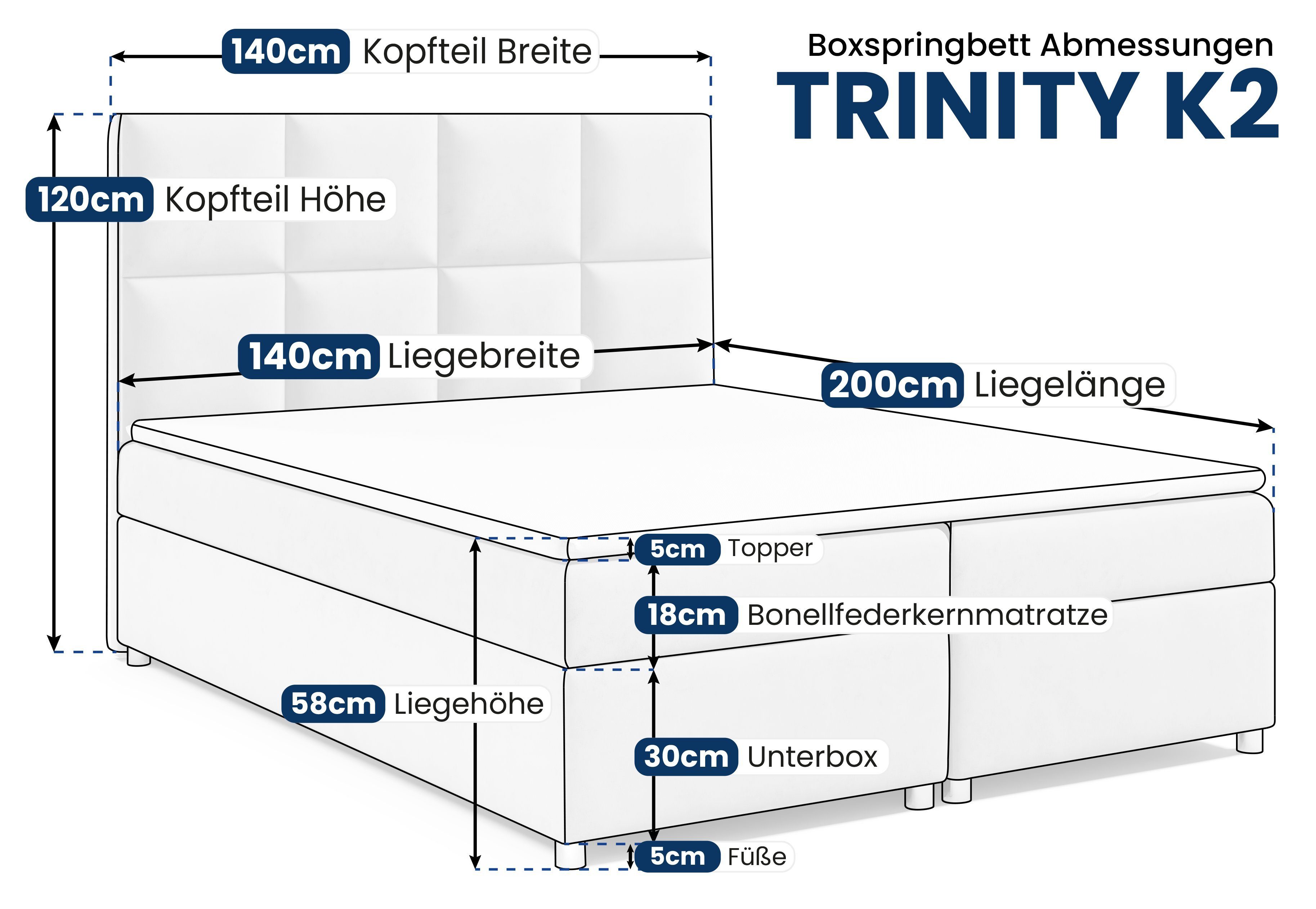 und Home Trinity Braun mit K2, for Boxspringbett Bettkasten Best Topper