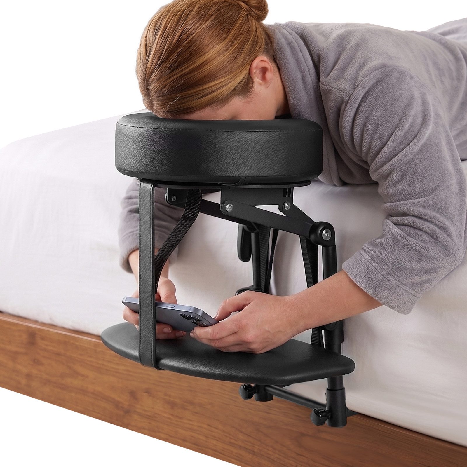 QUBEBU Massageliege Massage Kopfstütze für Bett, Kopfstützkissen Höhenverstellbar 14–45 cm (Kopfpolster Gesichtskissen Kopfkissen für Massageliege, Kosmetikliege, Ergonomische Massage-Kopfstütze & Massage-Kissen mit Gesichtsschlitz)