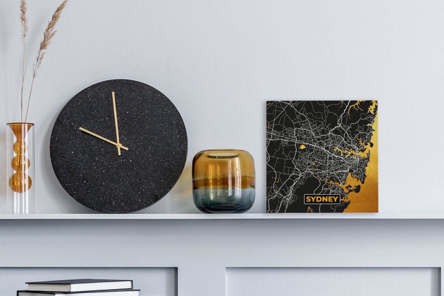 OneMillionCanvasses® Leinwandbild Sydney - Gold Leinwand Karte (1 Schlafzimmer Bilder - - Wohnzimmer Stadtplan, für St)