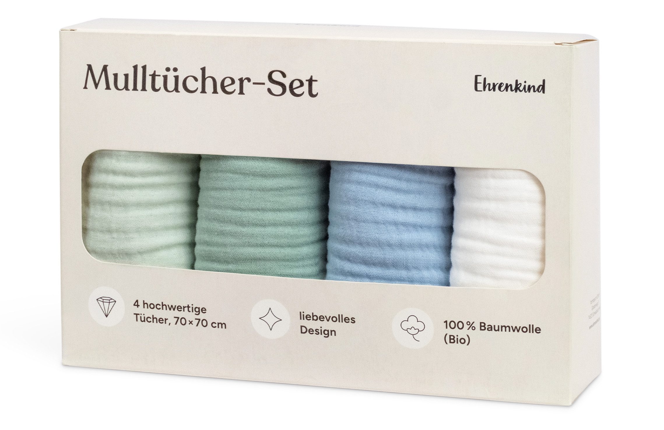 Ehrenkind Spucktuch Mulltücher-Set aus saugfähiger Musselin Bio-Baumwolle, (Sprucktücher Baby im 4er Set, Musselintücher Baby 70x70 cm), viele Einsatzmöglichkeiten wie Stoffwindeleinlage