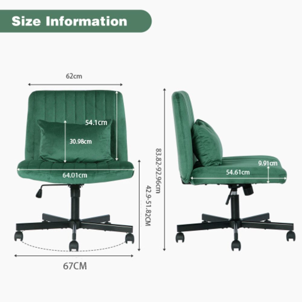 REDOM Bürostuhl Stoff-Bürostuhl höhenverstellbar, armlehnenlos, mit weicher Polsterung (Leichtgängige Rollen, schlankes Design für kleine Räume, 1 St), 67x92x67 cm Vielseitig als Schreibtischstuhl & Beistellstuhl nutzbar
