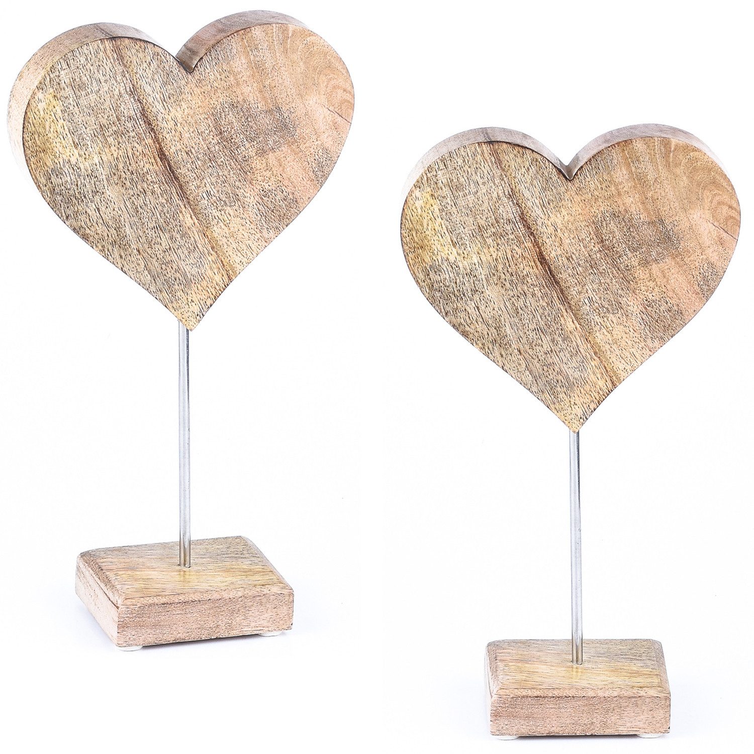 Marrakesch Orient & Mediterran Interior Dekoobjekt 2er Set Dekofigur Herz Amour -6- Holz Handarbeit Naturdesign H 27cm, Handarbeit