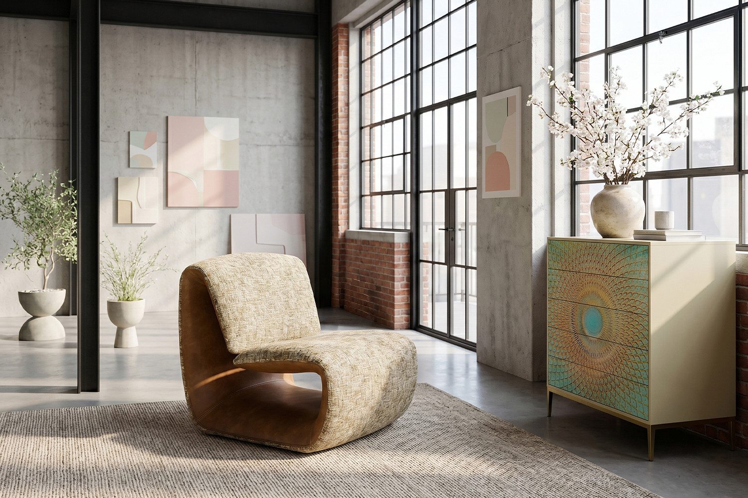 KAWOLA Loungesessel HAZEL Bequemer Loungesessel – S-Form Design, Strukturstoff vorn, Kunstleder hinten. Kompakt. Pflegeleicht. Modern.