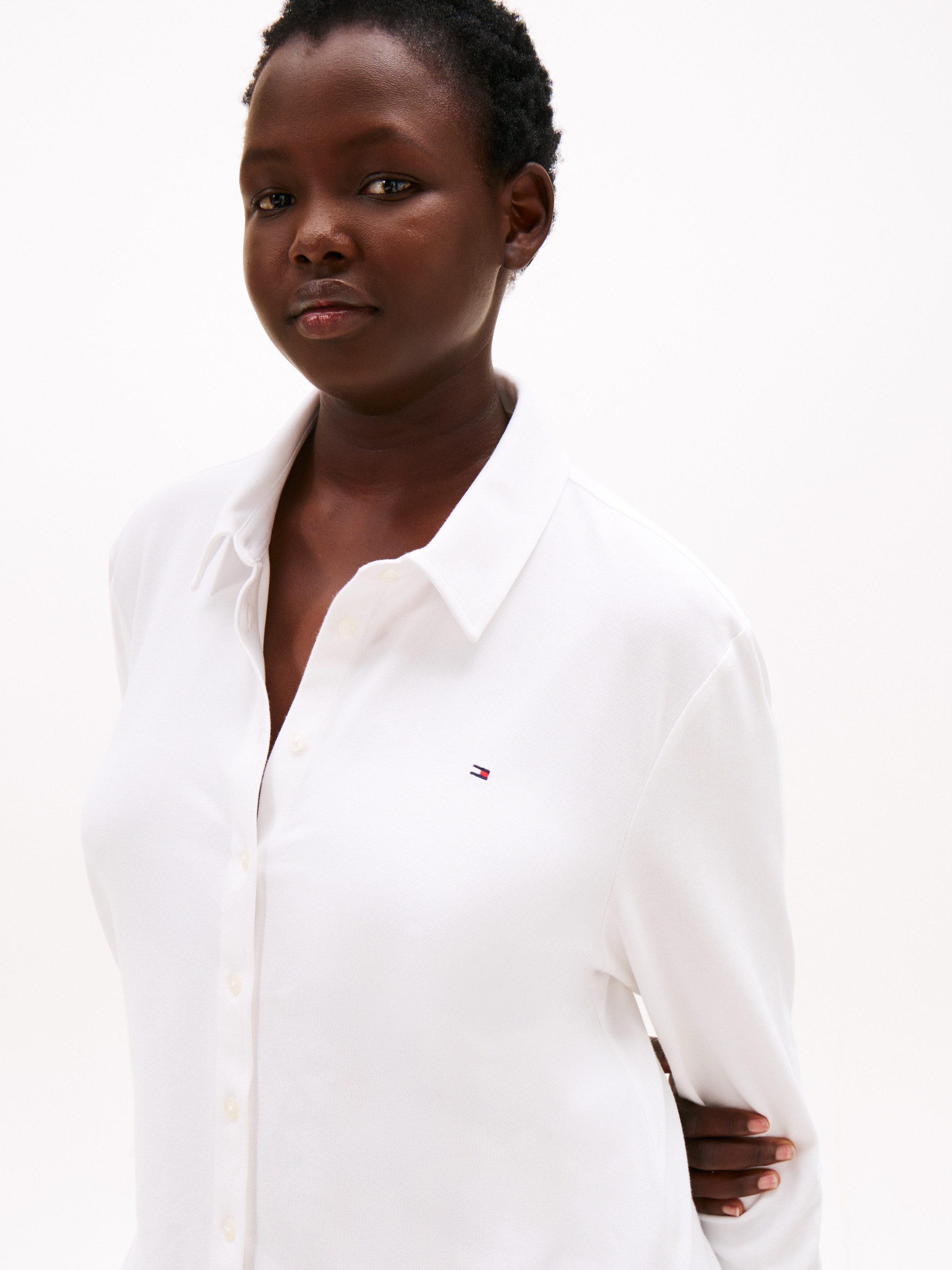 Tommy Hilfiger Curve Langarmbluse CRV 1985 SLIM PIQU in großen Größen, aus günstig online kaufen