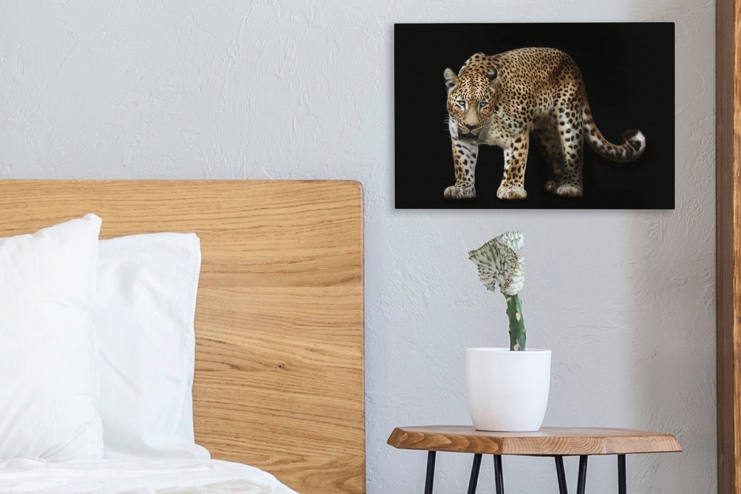 Leinwandbilder, Wandbild St), - (1 Schwarz, Aufhängefertig, Leinwandbild OneMillionCanvasses® Wild cm - 30x20 Leopard Wanddeko,