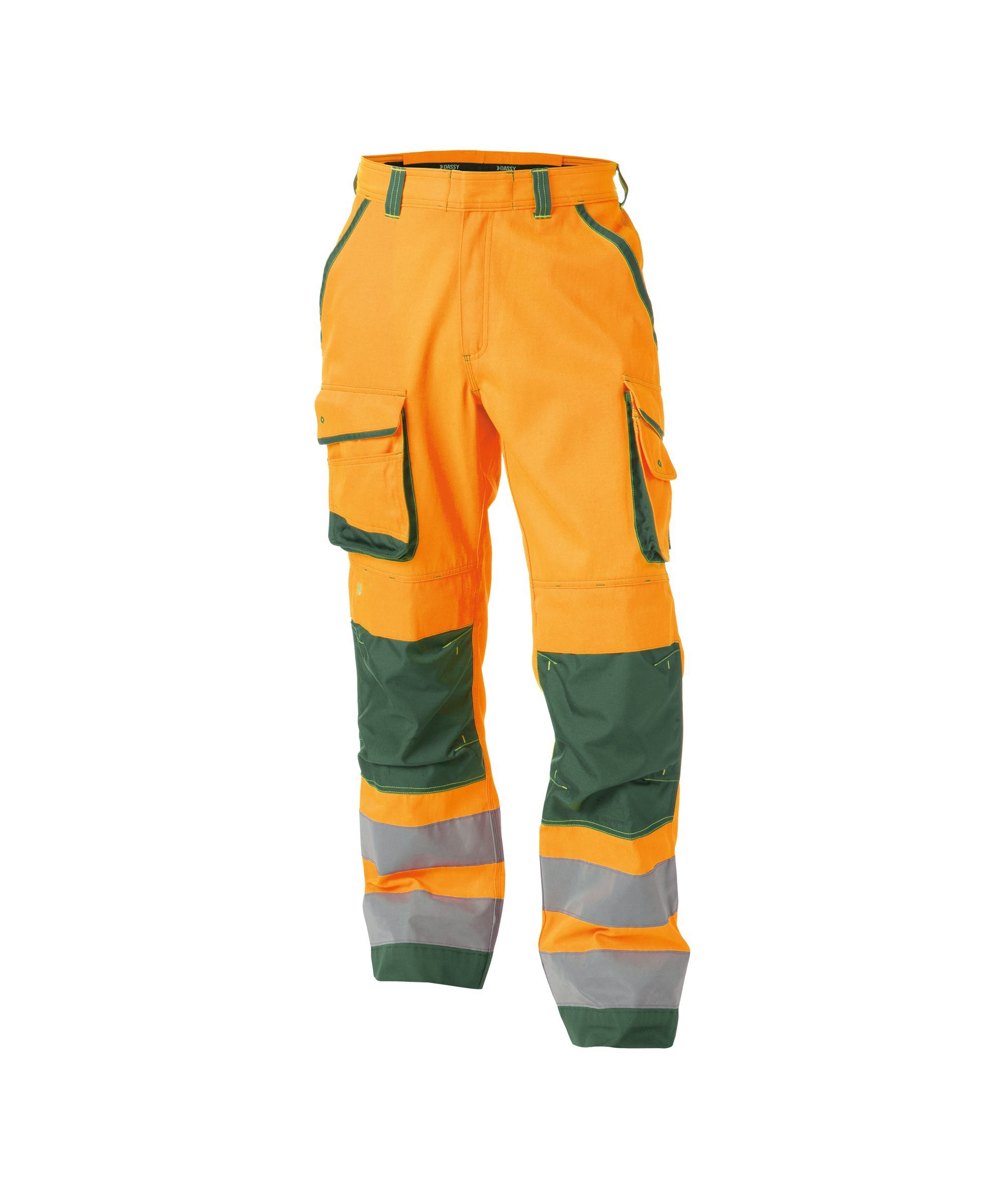 Dassy Arbeitshose Warnschutzhose mit Kniepolstertaschen Chicago (1-tlg) neonorange/flaschengrün