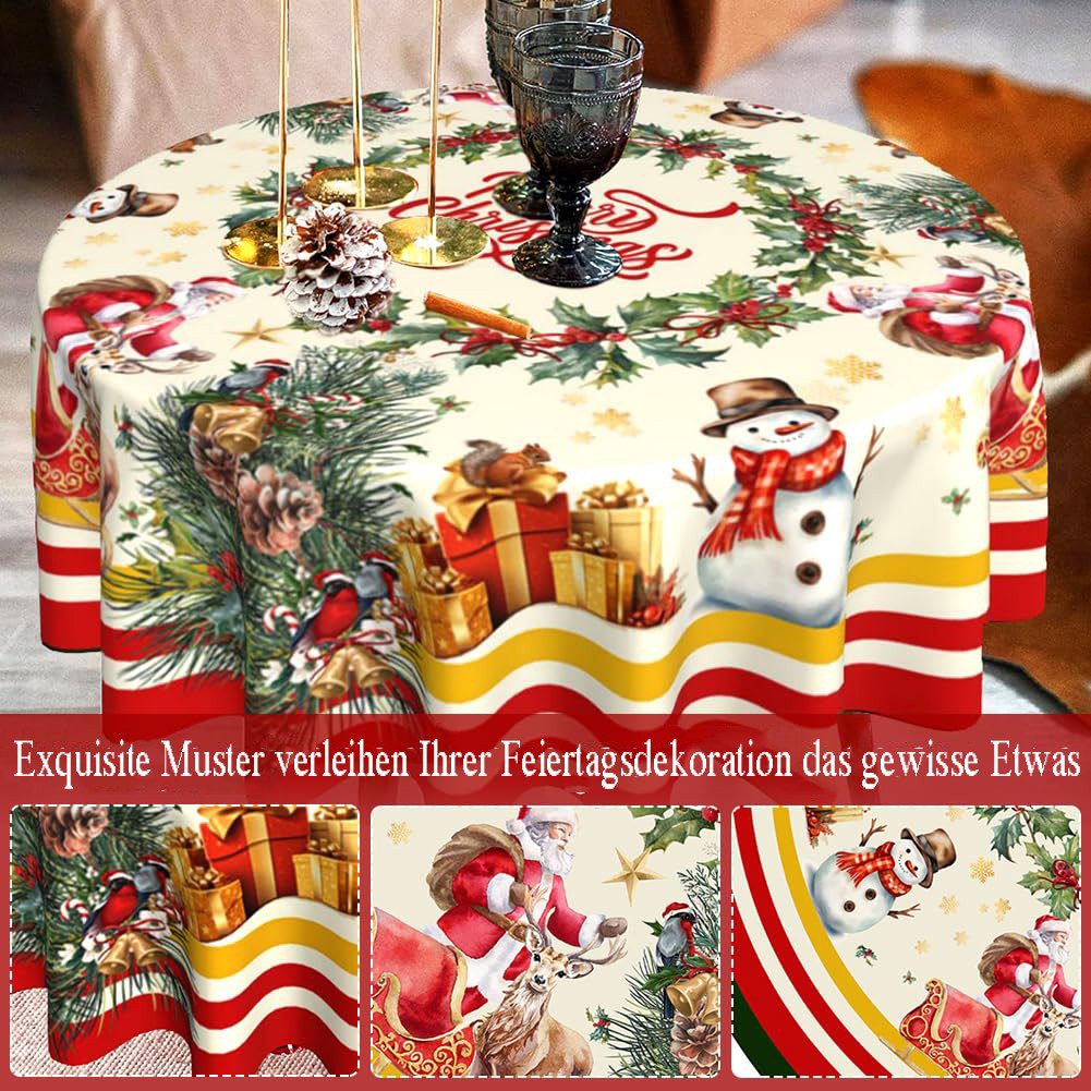 CLTYQ Tischdecke Weihnachtstischdecke,Tischdecke rund,Schneeflocken Tischdecke (Weihnachten Tischdeko für Outdoor,Esszimmer,Garten, Party), 152 cm, Winter-Schmu – Bild 3 von 4