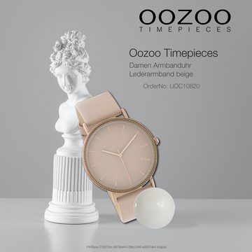 OOZOO Quarzuhr Oozoo Damen Armbanduhr Timepieces Analog, (Analoguhr), Damenuhr rund, groß (ca. 40mm), Lederarmband beige, rosa, Fashion
