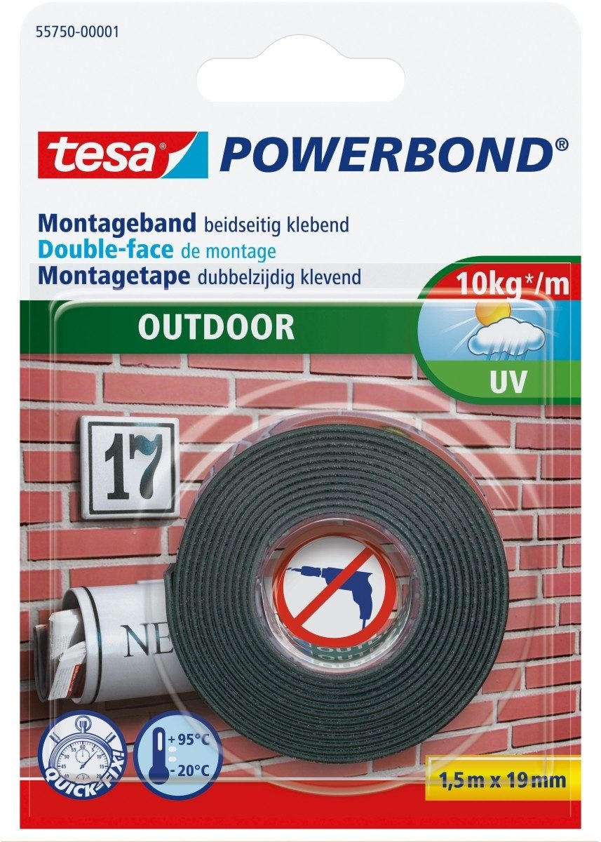 tesa Klebepad Montageband Powerbond Outdoor 19mmx1,5m Packung mit 12 Stück