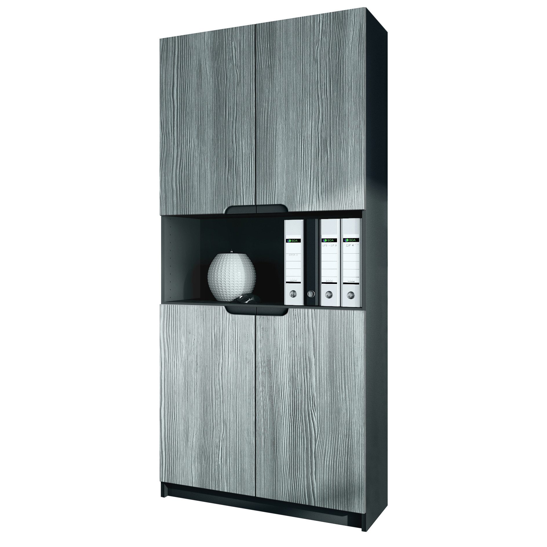 Vladon Aktenschrank Logan (Aktenschrank, mit 5 Fächern und 4 Türen) Schwarz matt/Avola-Anthrazit (82 x 184 x 37 cm)