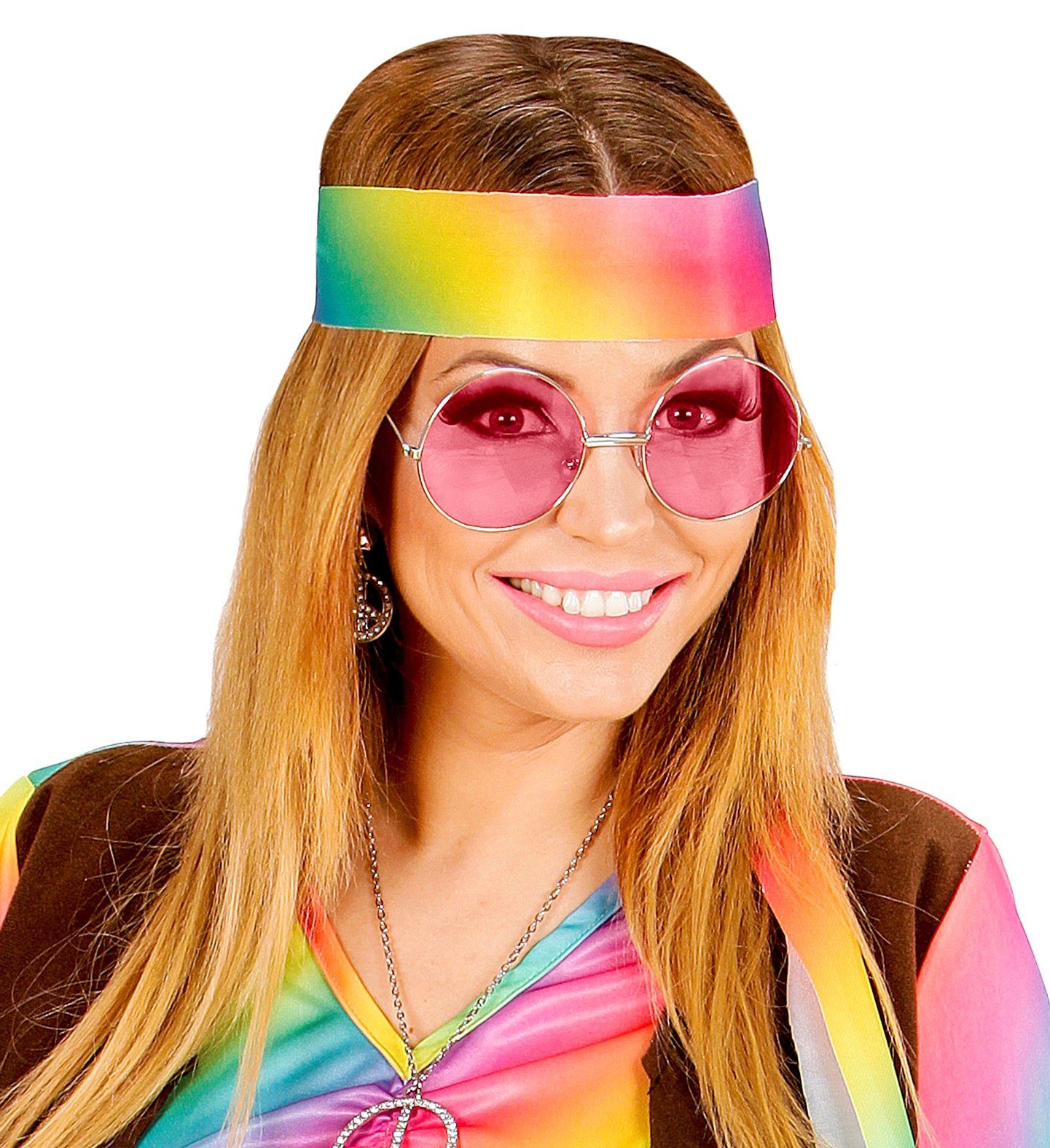 Widmann S.r.l. Verkleidungsmaske 'Hippie' Partybrille XL - Rund, Pink