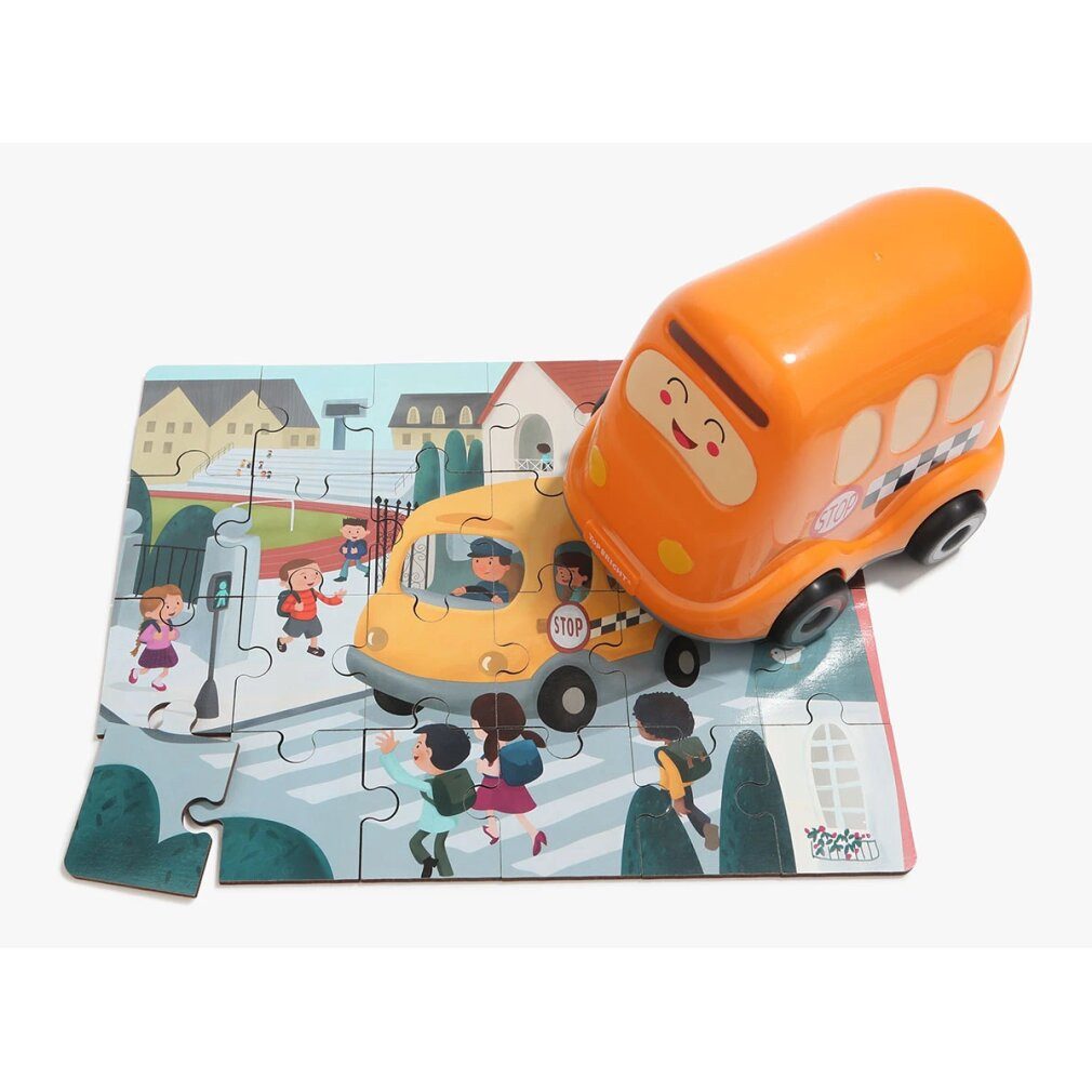 Topbright Puzzle Holzpuzzle Schule mit Schulbus, 24tlg., Puzzleteile