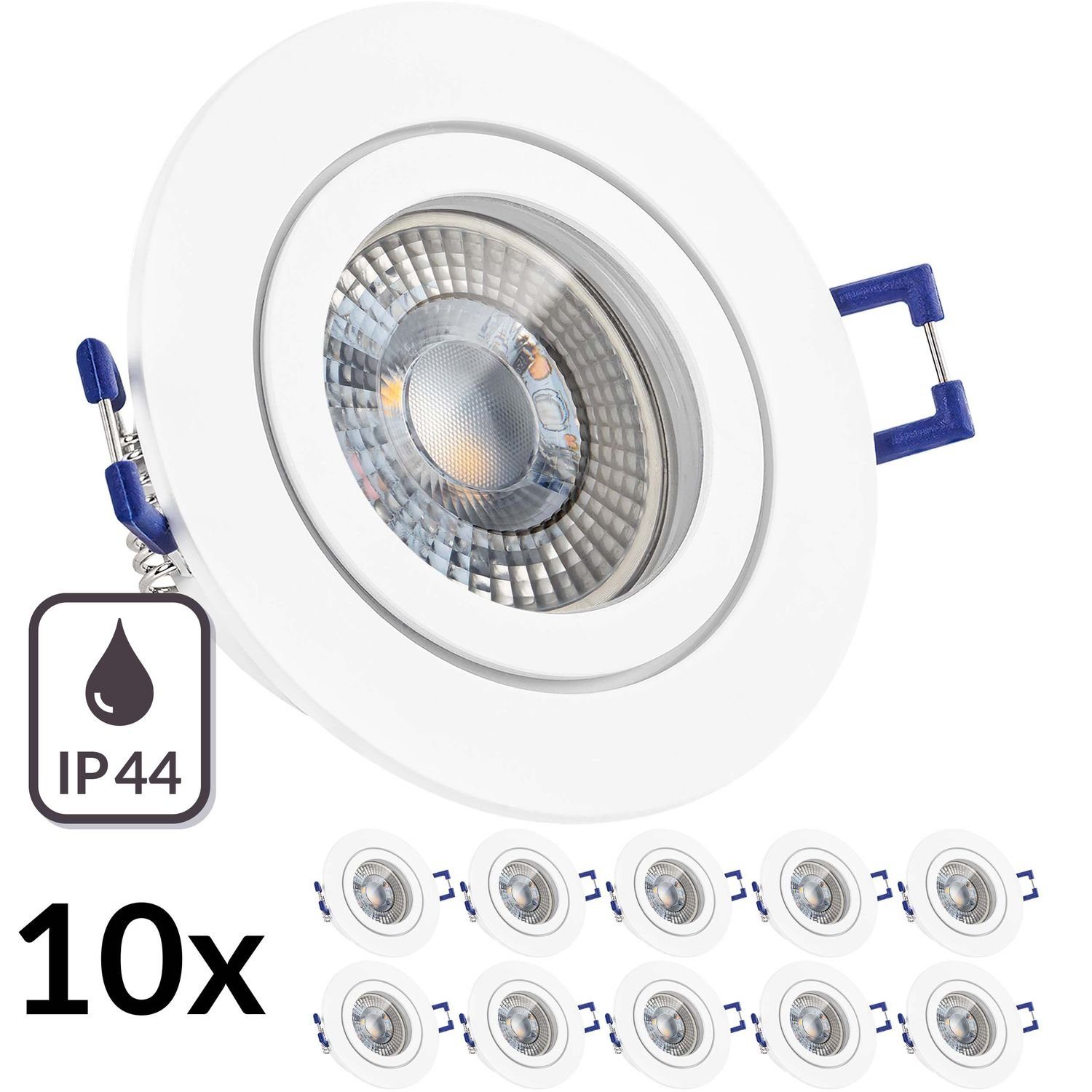 LEDANDO LED Einbaustrahler RGB extra flach L Einbaustrahler IP44 Set weiß 10er LED in 3W matt mit