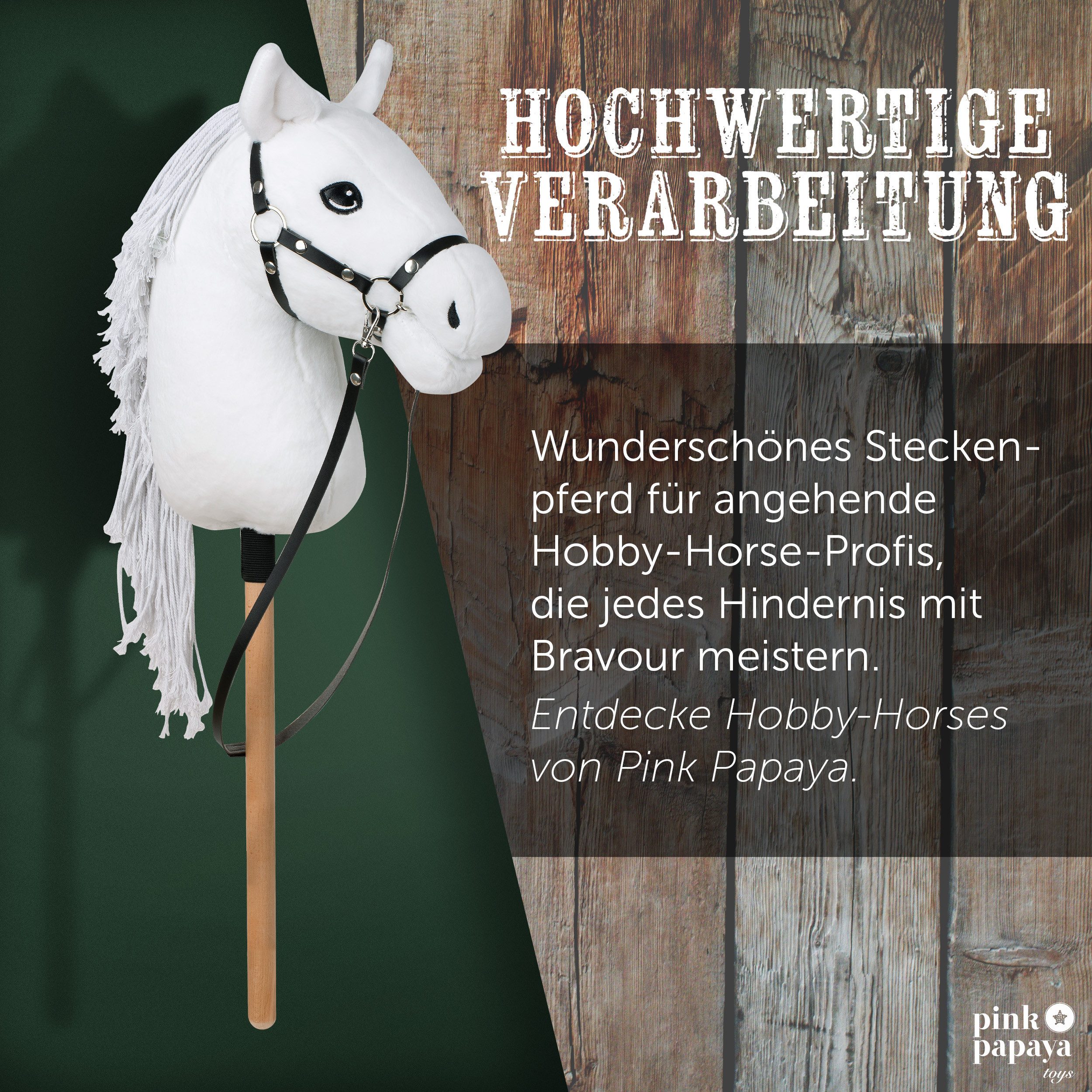 Pink Papaya Steckenpferd Hobby Horse - Steckenpferd mit Halfter/Trense, Hobbyhorse Stockpferd, wunderschöne Designs in je 2 Größen erhältlich