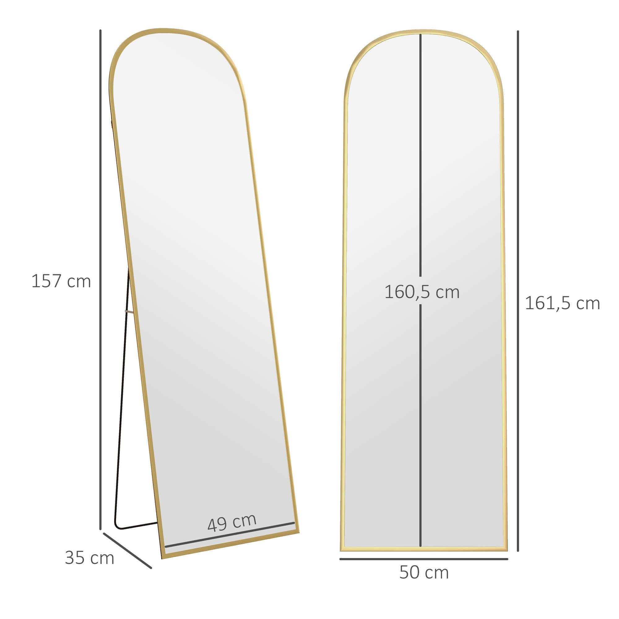 HOMCOM Standspiegel Ganzkörperspiegel (Set, 1-St., Ganzkörperspiegel, Standspiegel), Bruchsicheres Glas, Standspiegel, gewölbt
