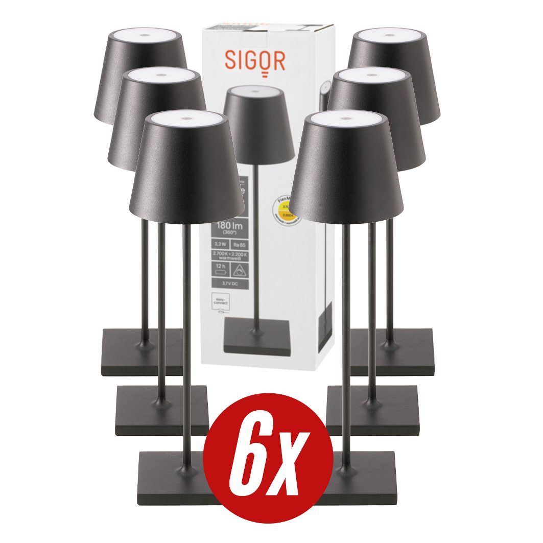 SIGOR LED Tischleuchte Tischleuchte NUINDIE Nachtschwarz 6er Pack, Dimmbar, 1 LED Platine, 2700 Kelvin