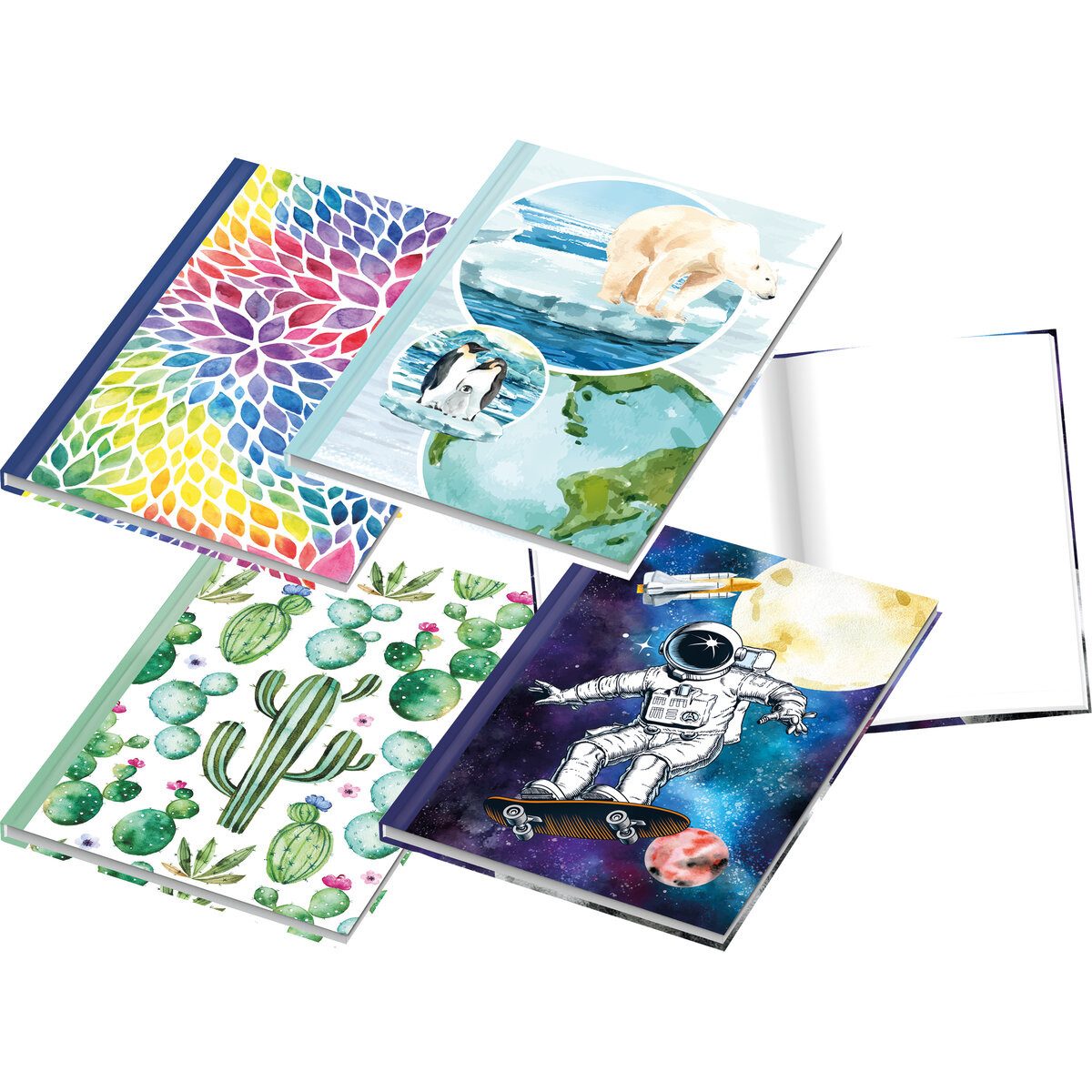 RNK Verlag Schulheft Notizbuch World - A4 blanko 96 Blatt 4 Stück sortiert.