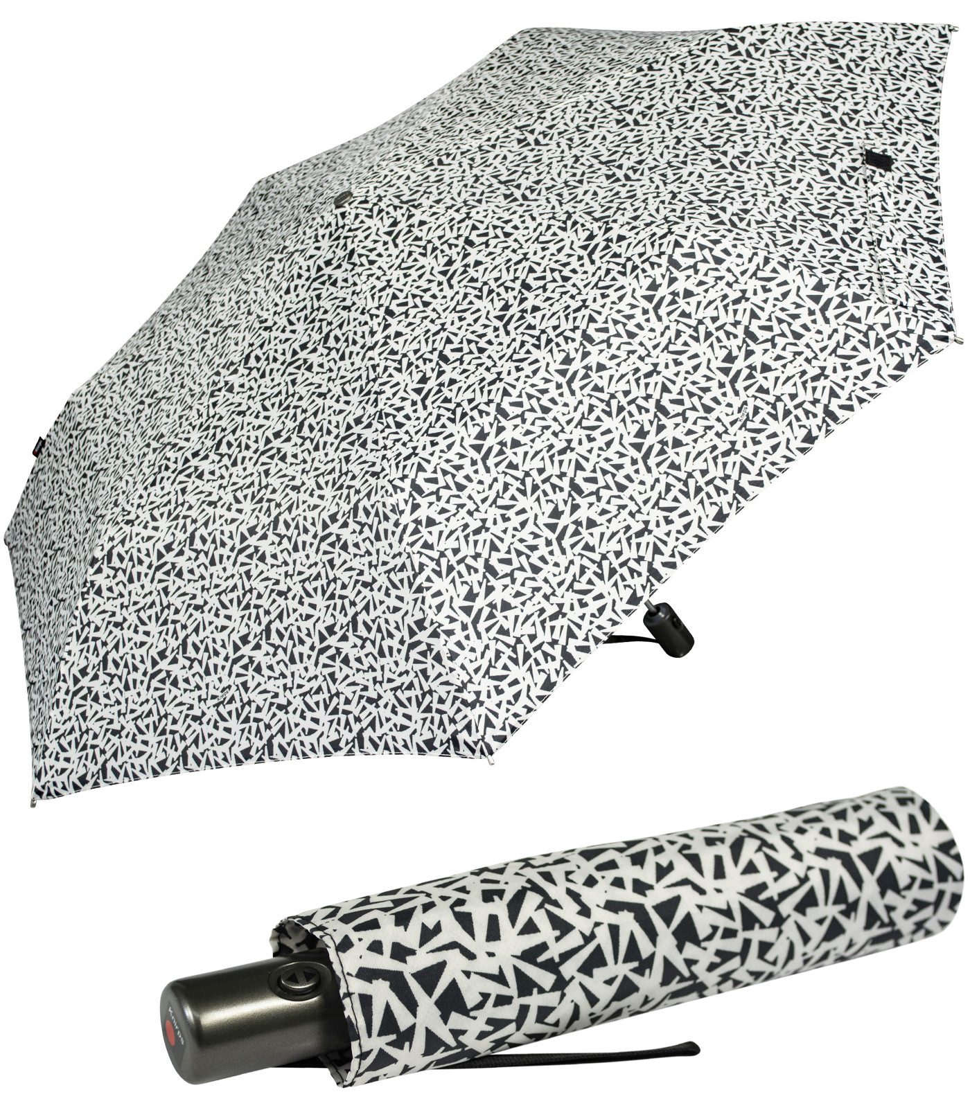 Knirps® Taschenregenschirm Slim Duomatic, leicht kompakt mit Auf-Zu-Automatik, schönes Design für Damen - schwarz-creme - key