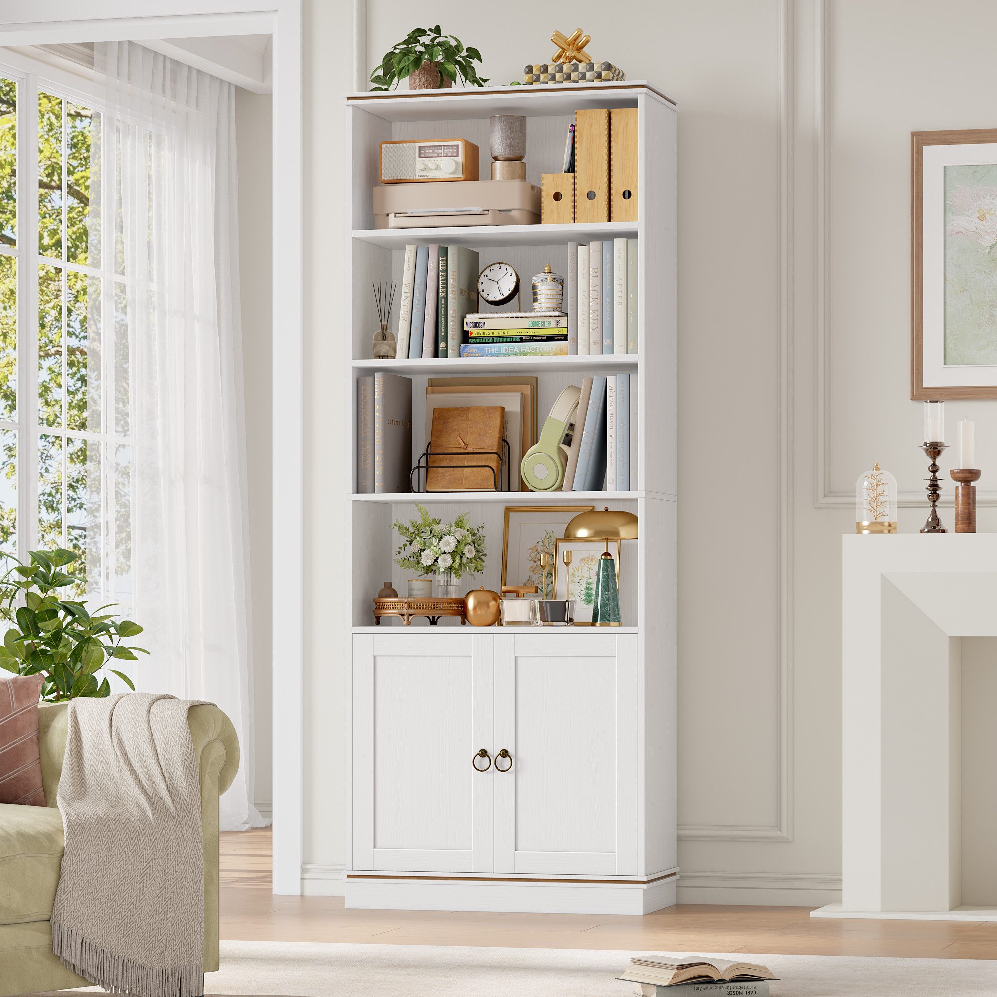 HOMECHO Bücherregal, 1-tlg., 188 cm Hoch Bücherschrank mit 7 Ebenen, 188×60×30 cm, Weiß