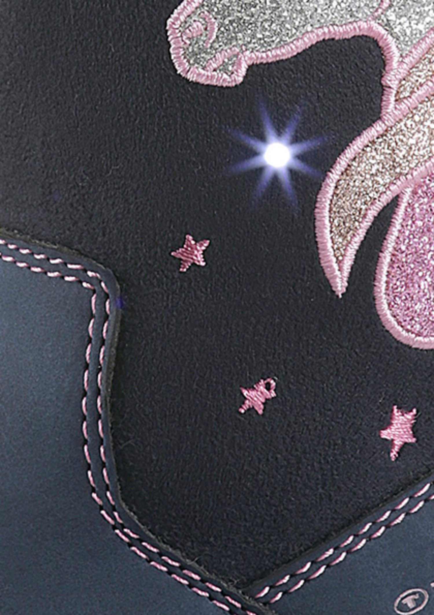 TOM TAILOR Blinkschuh Winterstiefel Langschafttstiefel, Kinderstiefel mit blinkendem Einhornmotiv